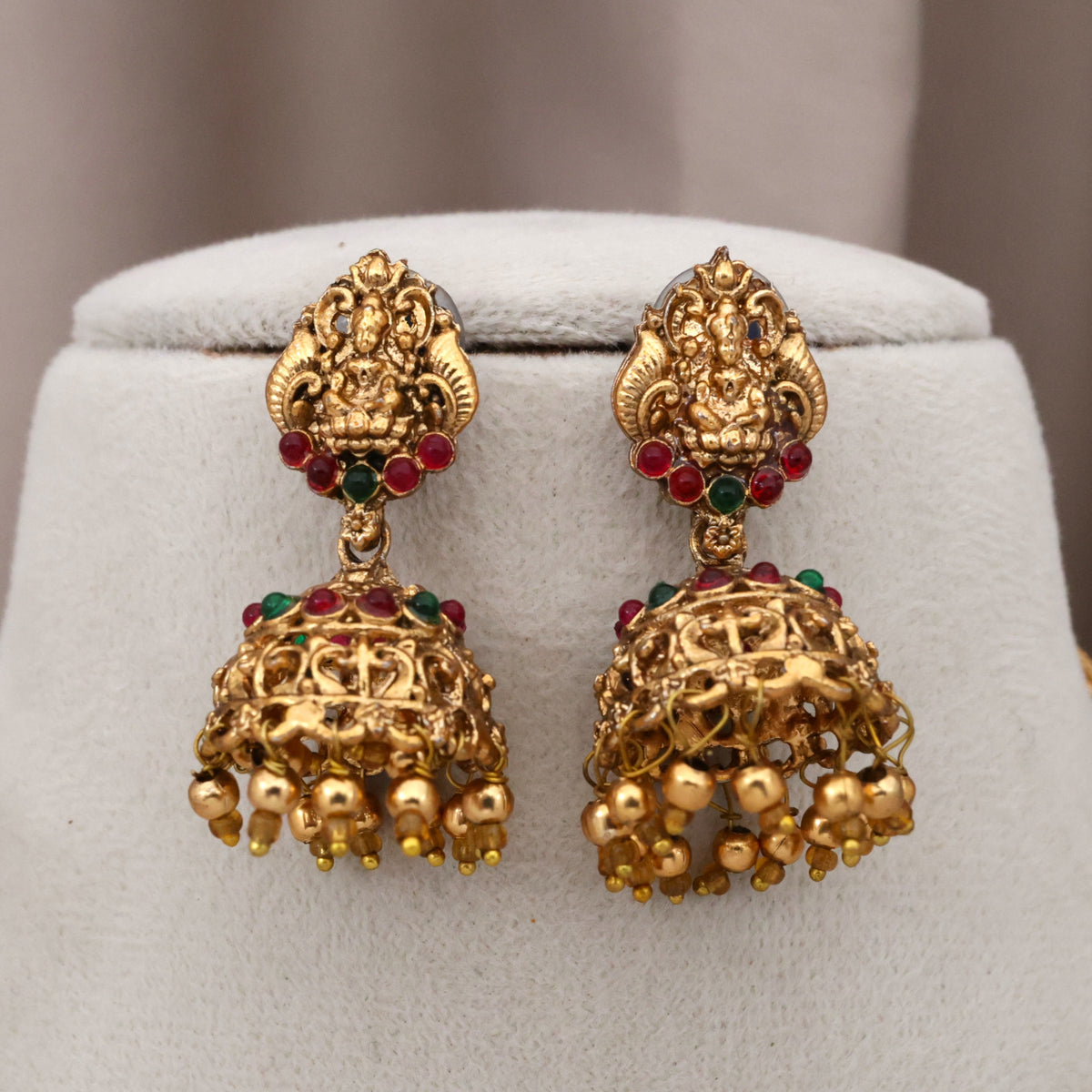 Antique Nagas Venkateshwara Lakshmi Pendant Double Line Gundu Mani Mala Necklace Set
