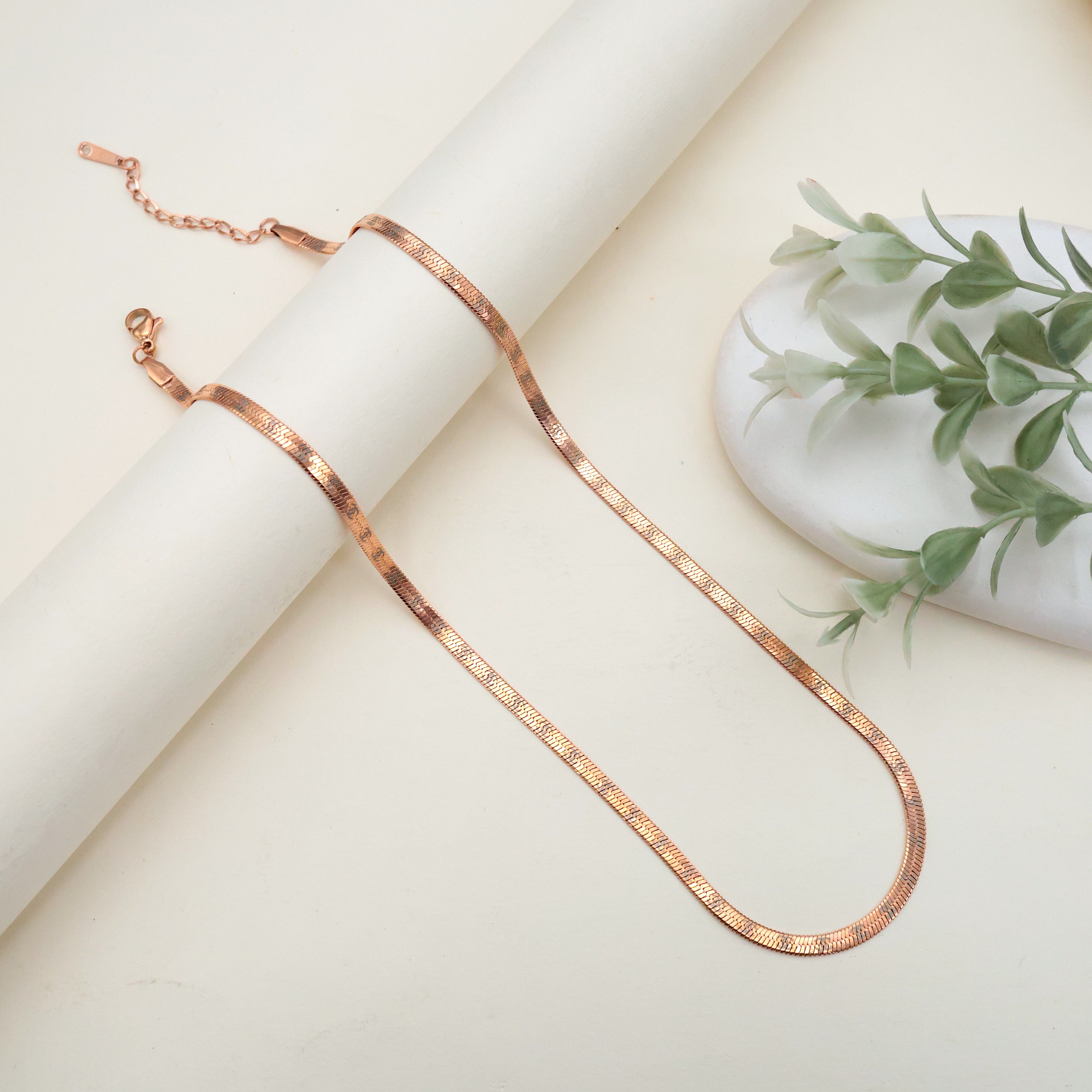 ROSE GOLD TONE ANTI TARNISH PLAIN FLAT SHORT CHAIN - VIPER