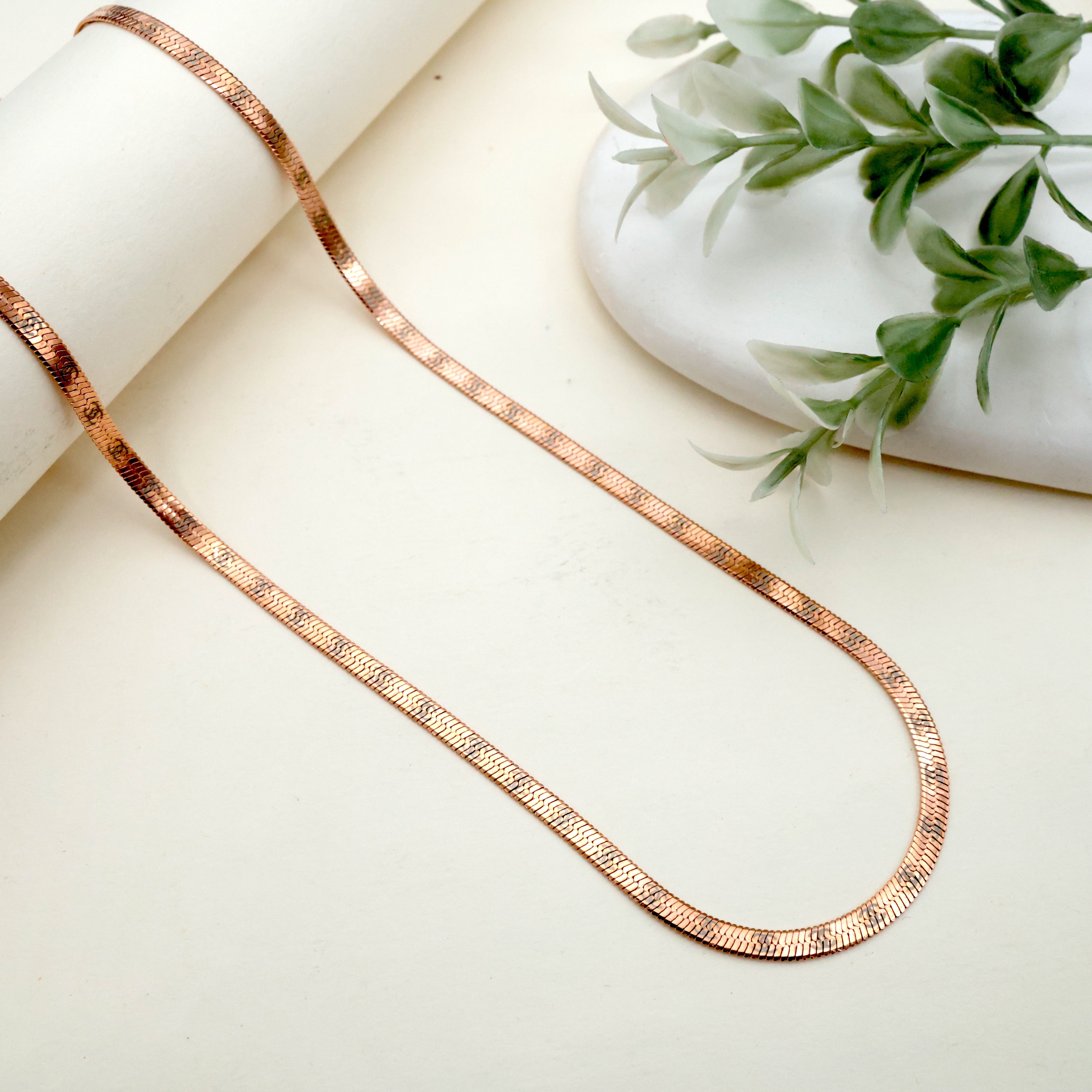 ROSE GOLD TONE ANTI TARNISH PLAIN FLAT SHORT CHAIN - VIPER