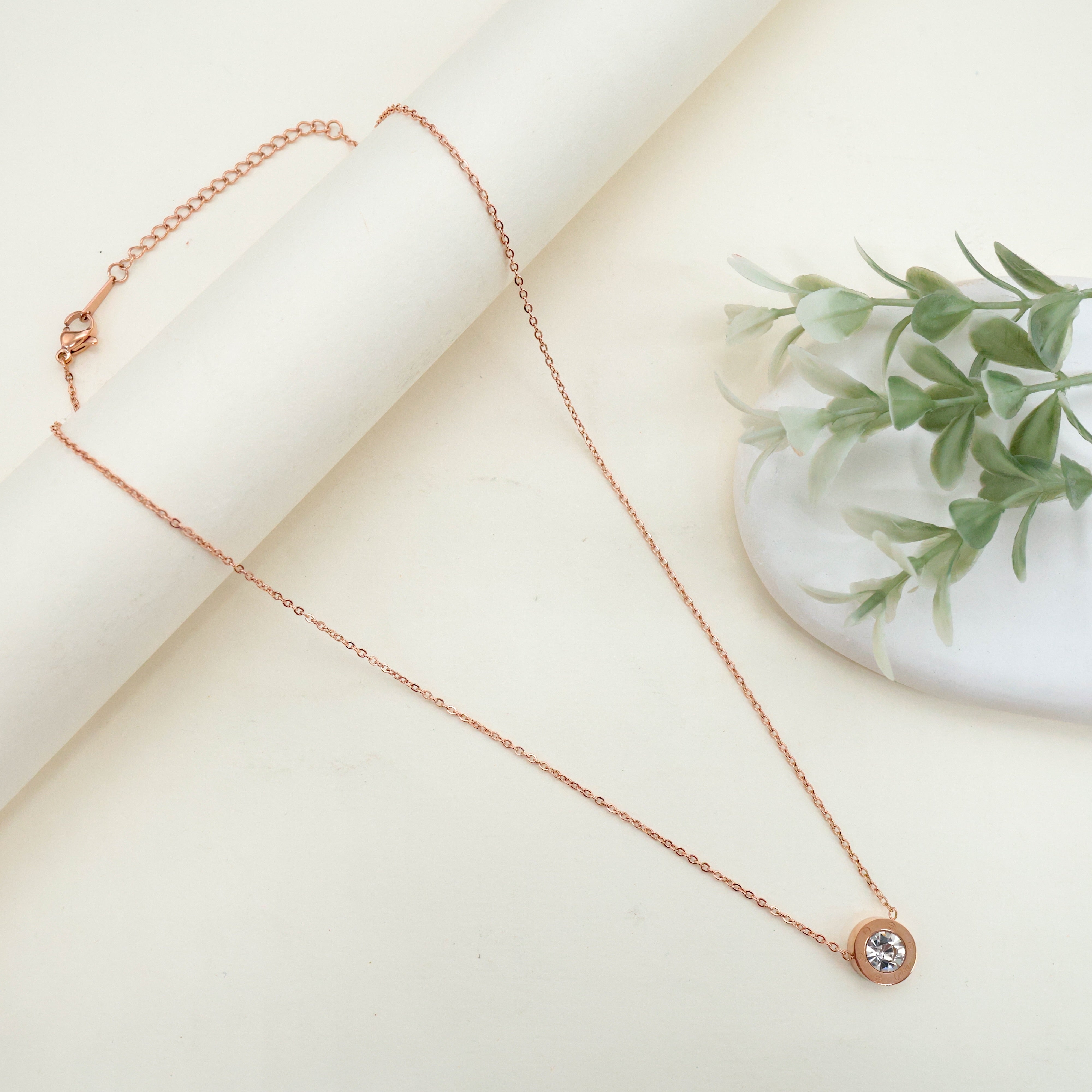 ROSE GOLD TONE ANTI TARNISH SHORT CHAIN - STONE DOT