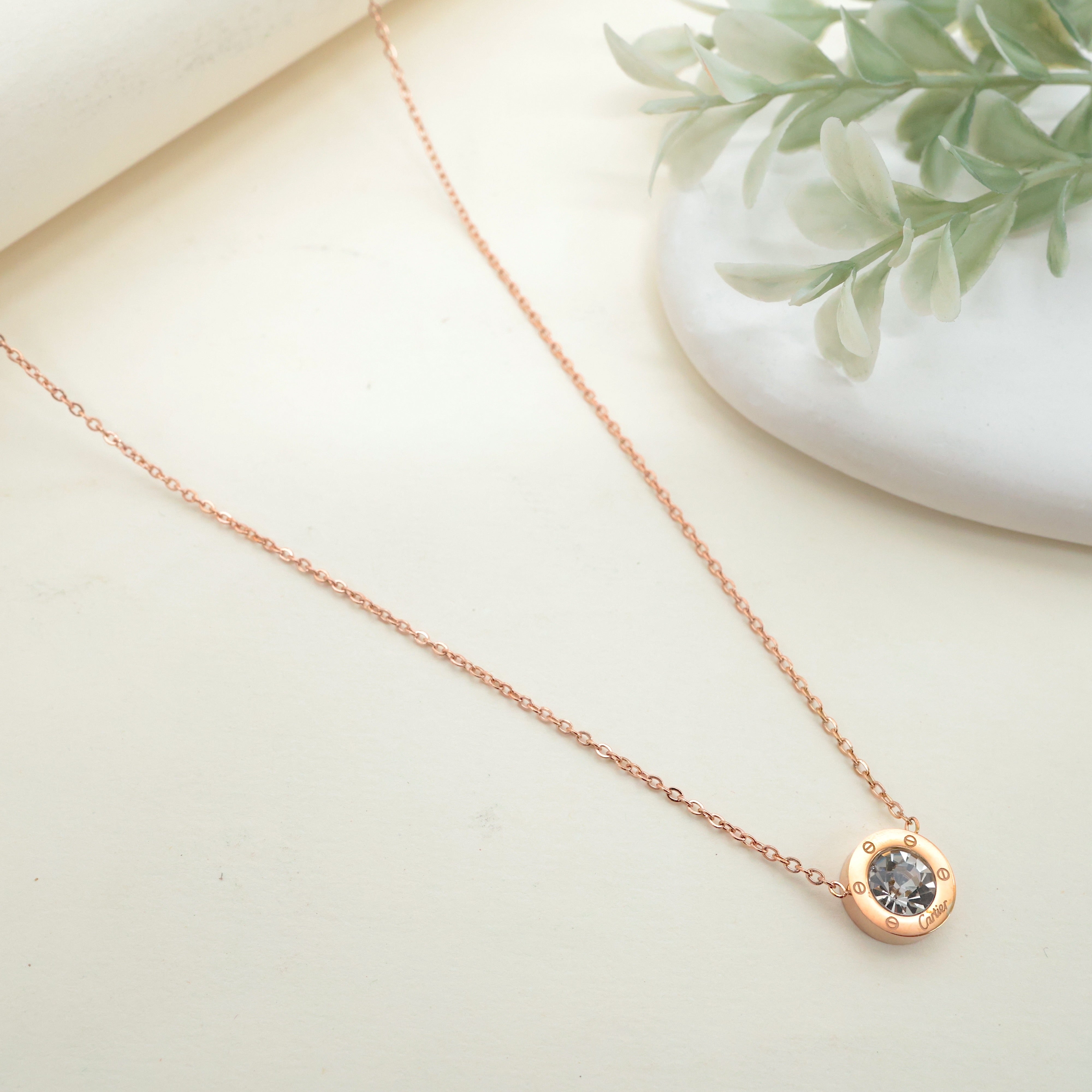 ROSE GOLD TONE ANTI TARNISH SHORT CHAIN - STONE DOT