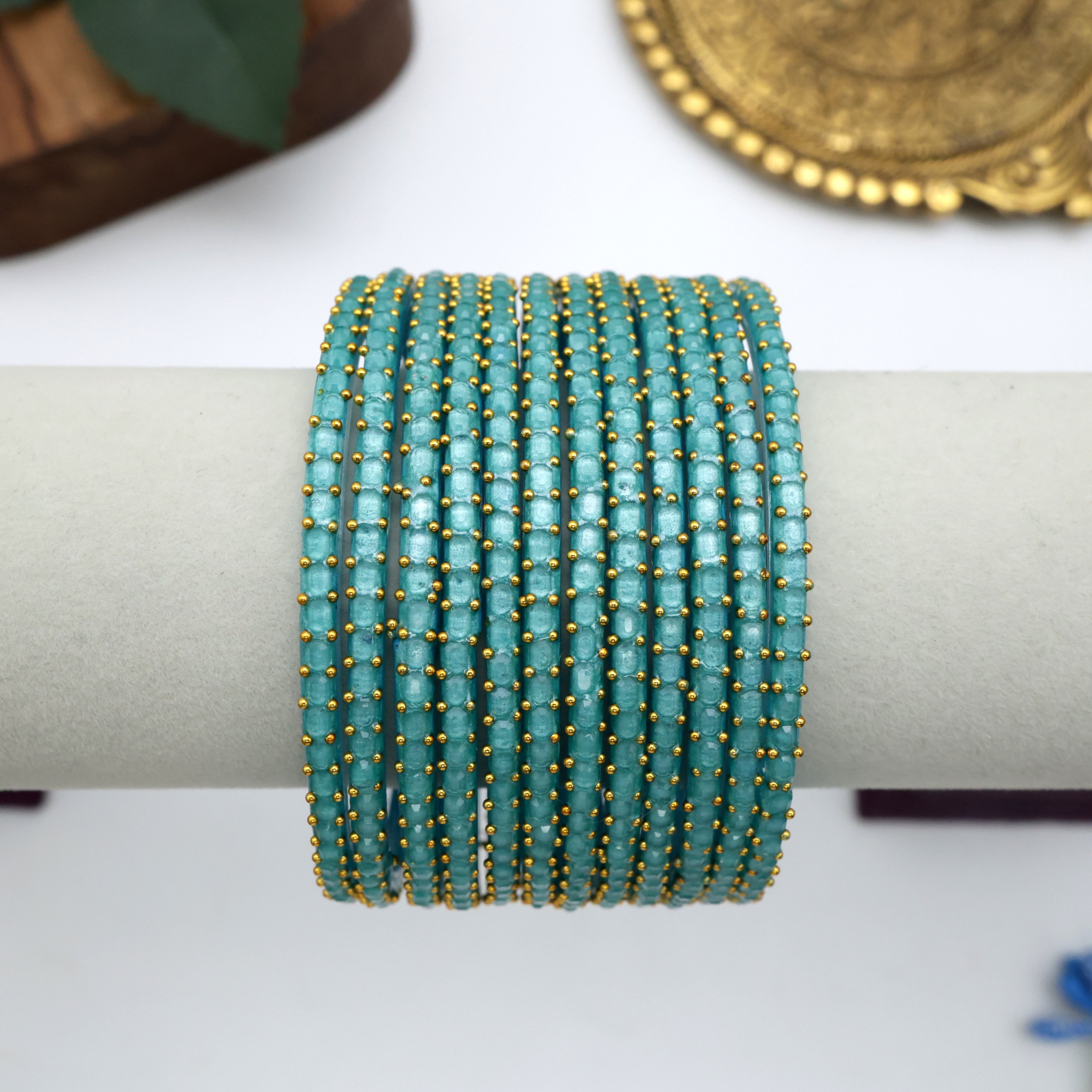 PREMIUM BRICK CUT GLASS BANGLES (ONE DOZEN)- SEA BLUE