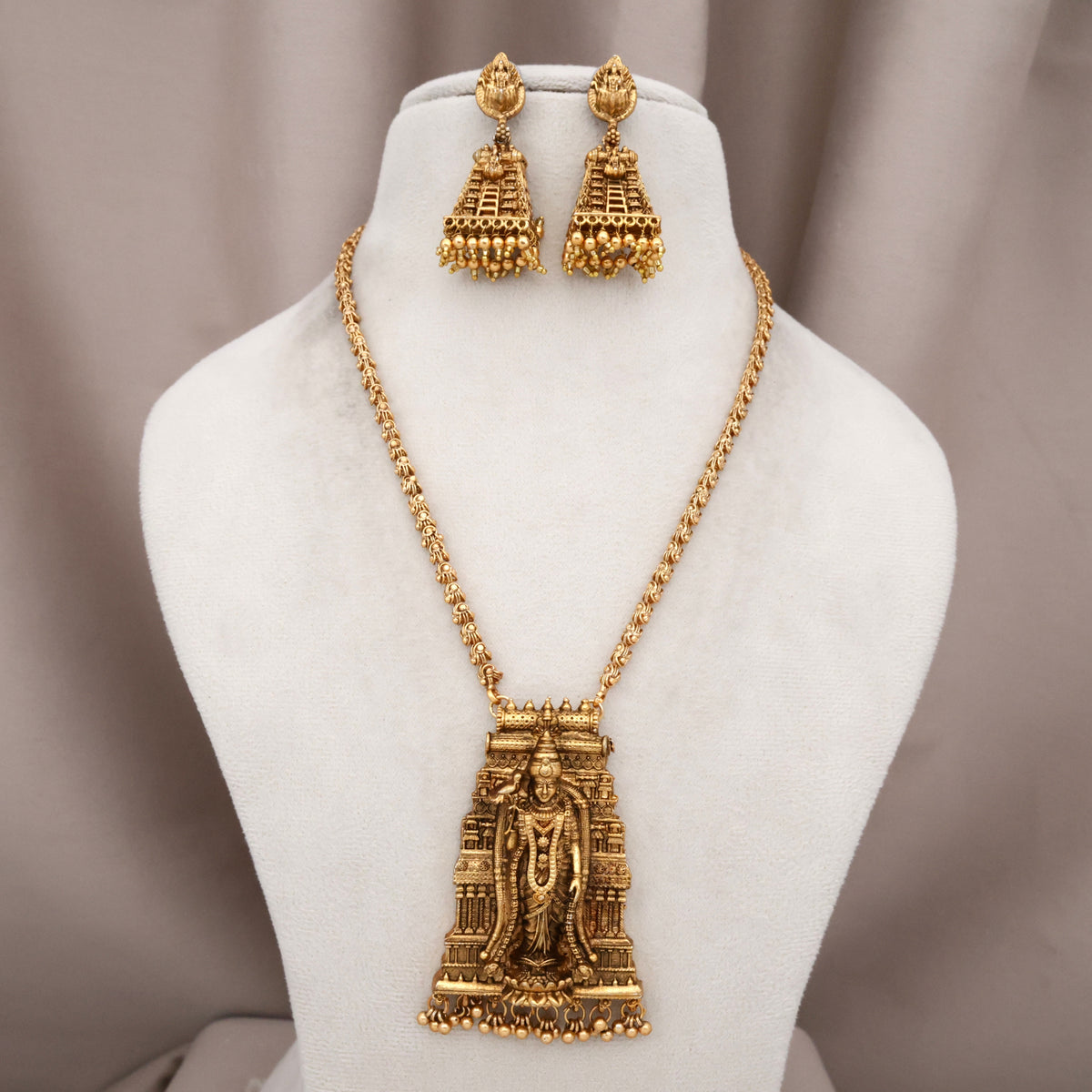 Antique Matte Budget Meenakshi Devi Gopuram Pendant Mala Set