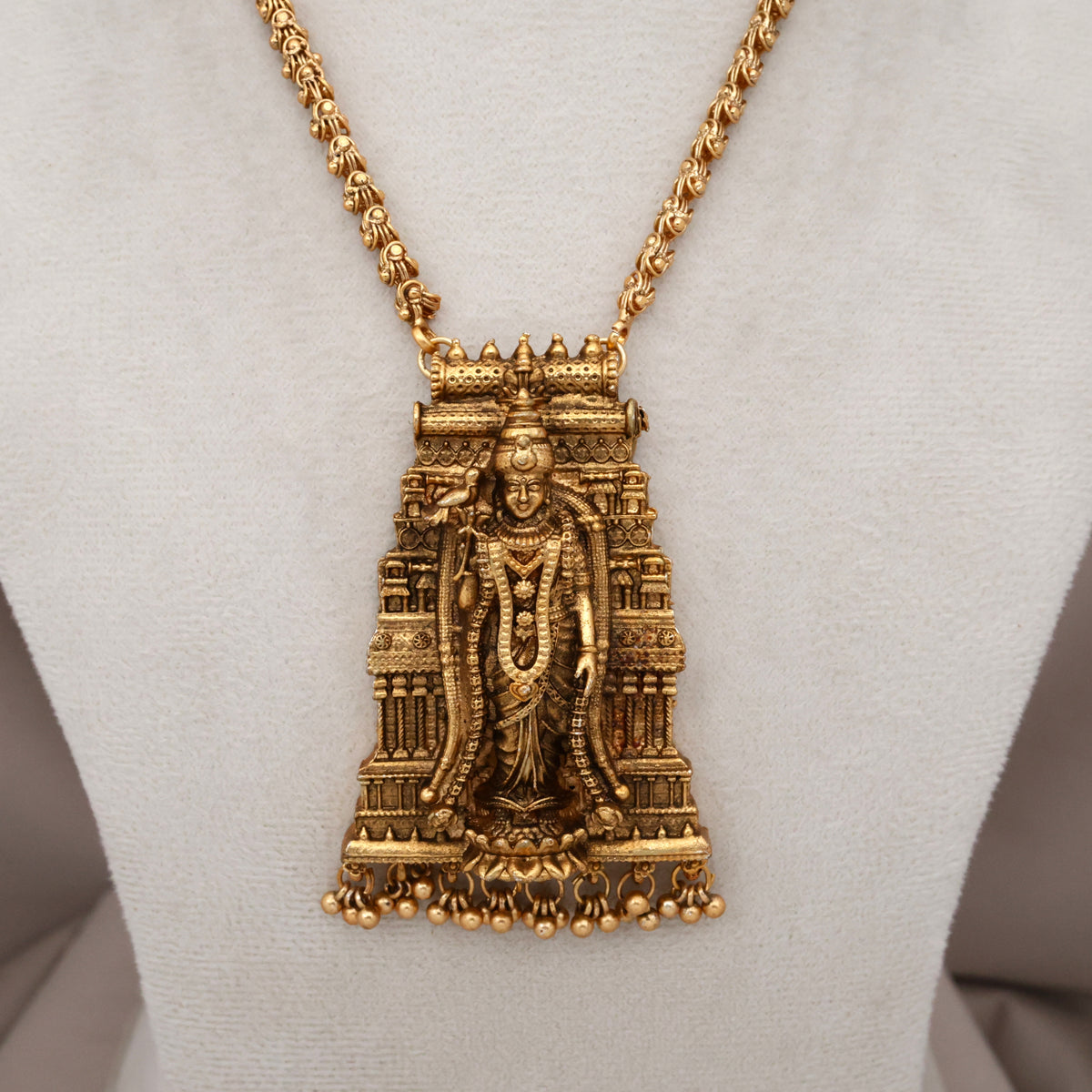 Antique Matte Budget Meenakshi Devi Gopuram Pendant Mala Set