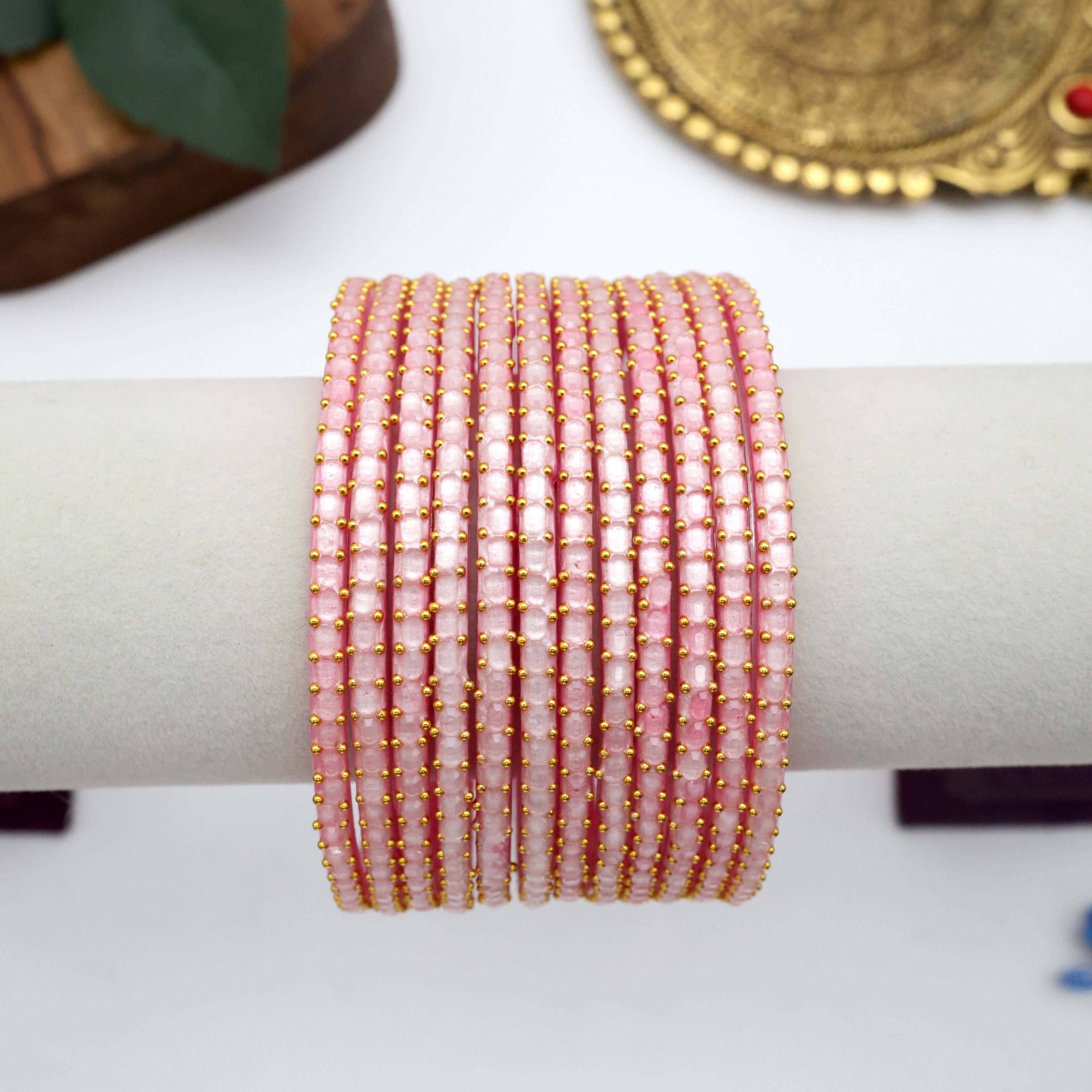 PREMIUM BRICK CUT GLASS BANGLES (ONE DOZEN) - LIGHT PINK