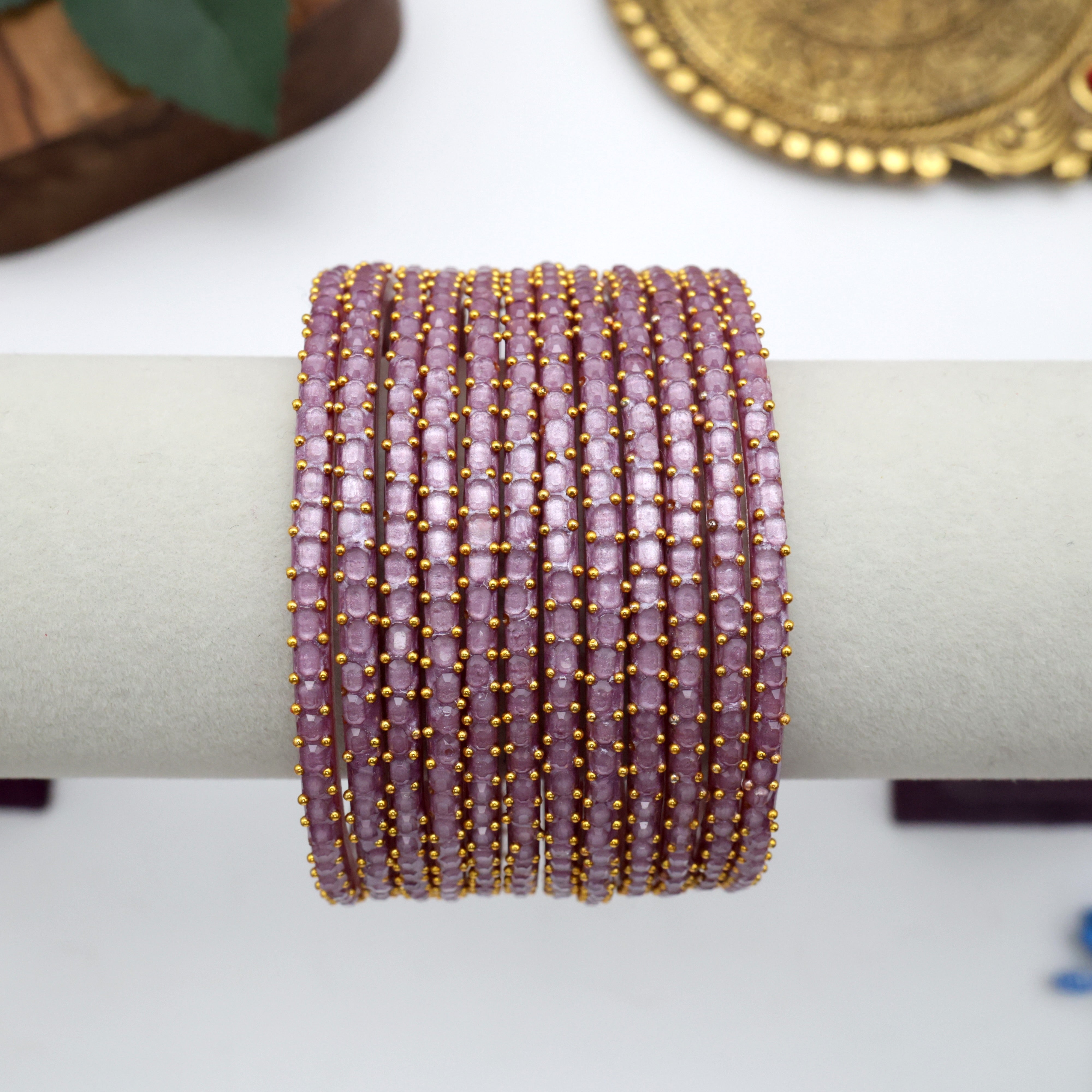 PREMIUM BRICK CUT GLASS BANGLES (ONE DOZEN) - LAVENDER