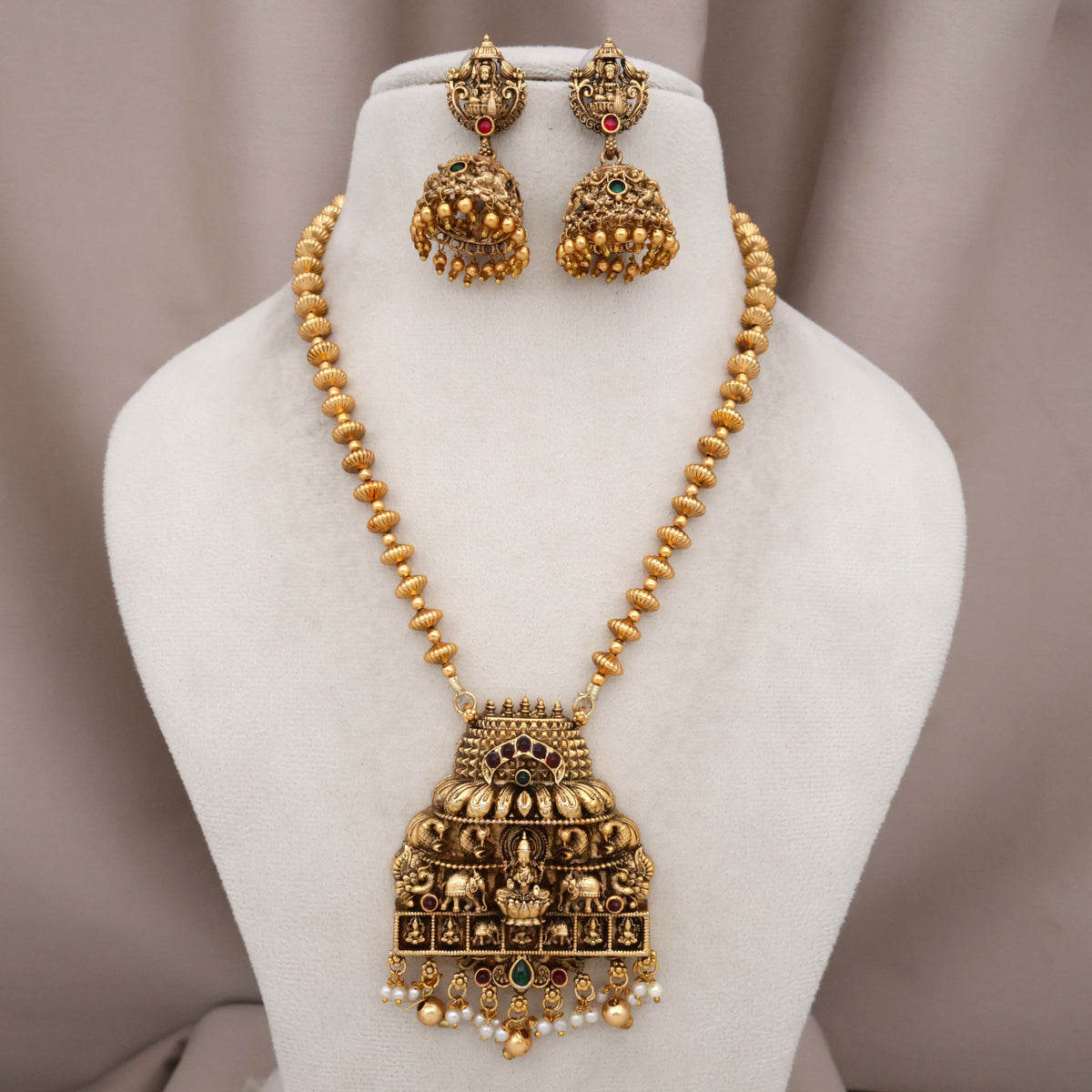 Antique Nagas Budget Lakshmi Temple Gopuram Chakri Mala Necklace Set