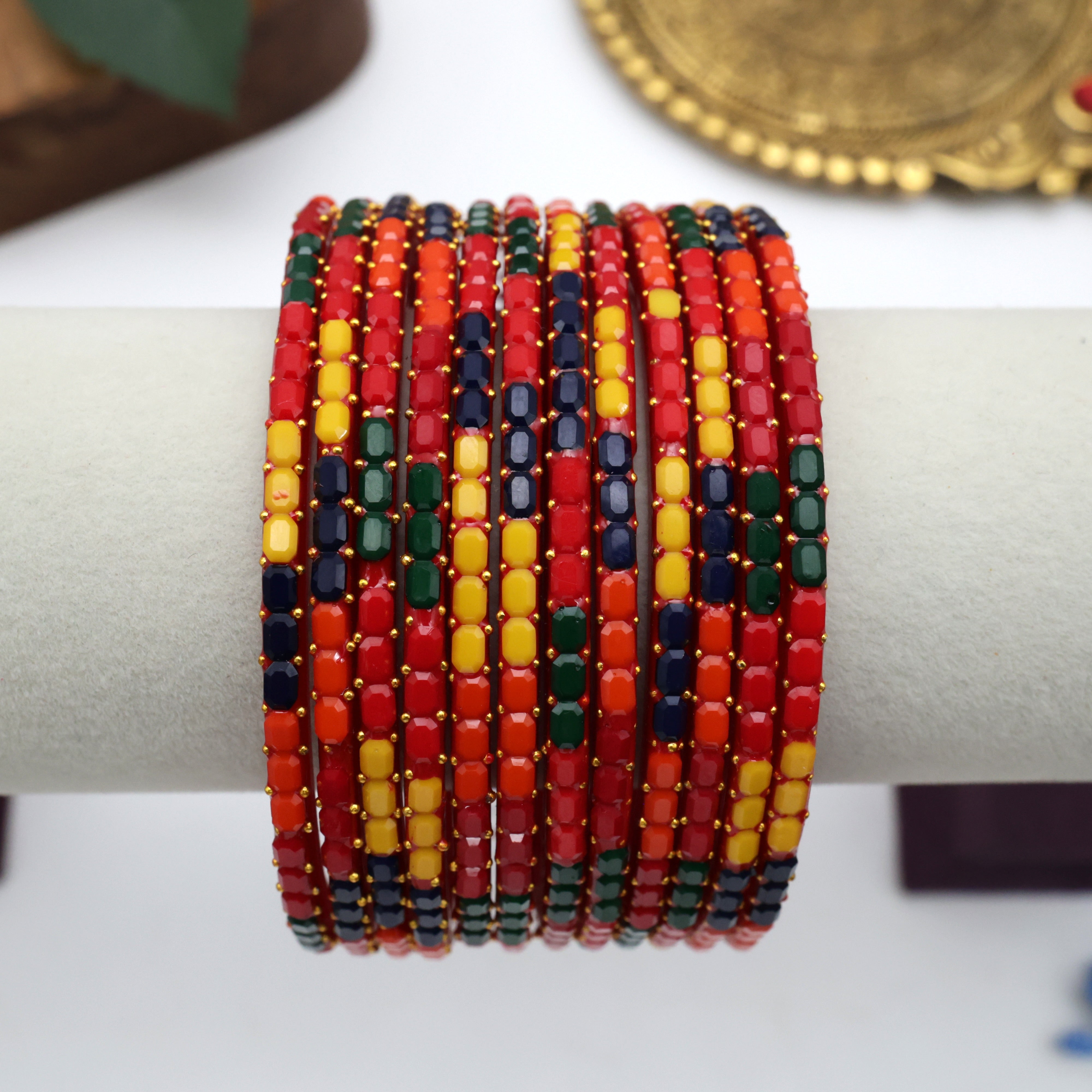 PREMIUM CUBE CUT GLASS BANGLES (ONE DOZEN) - MULTI COLOUR
