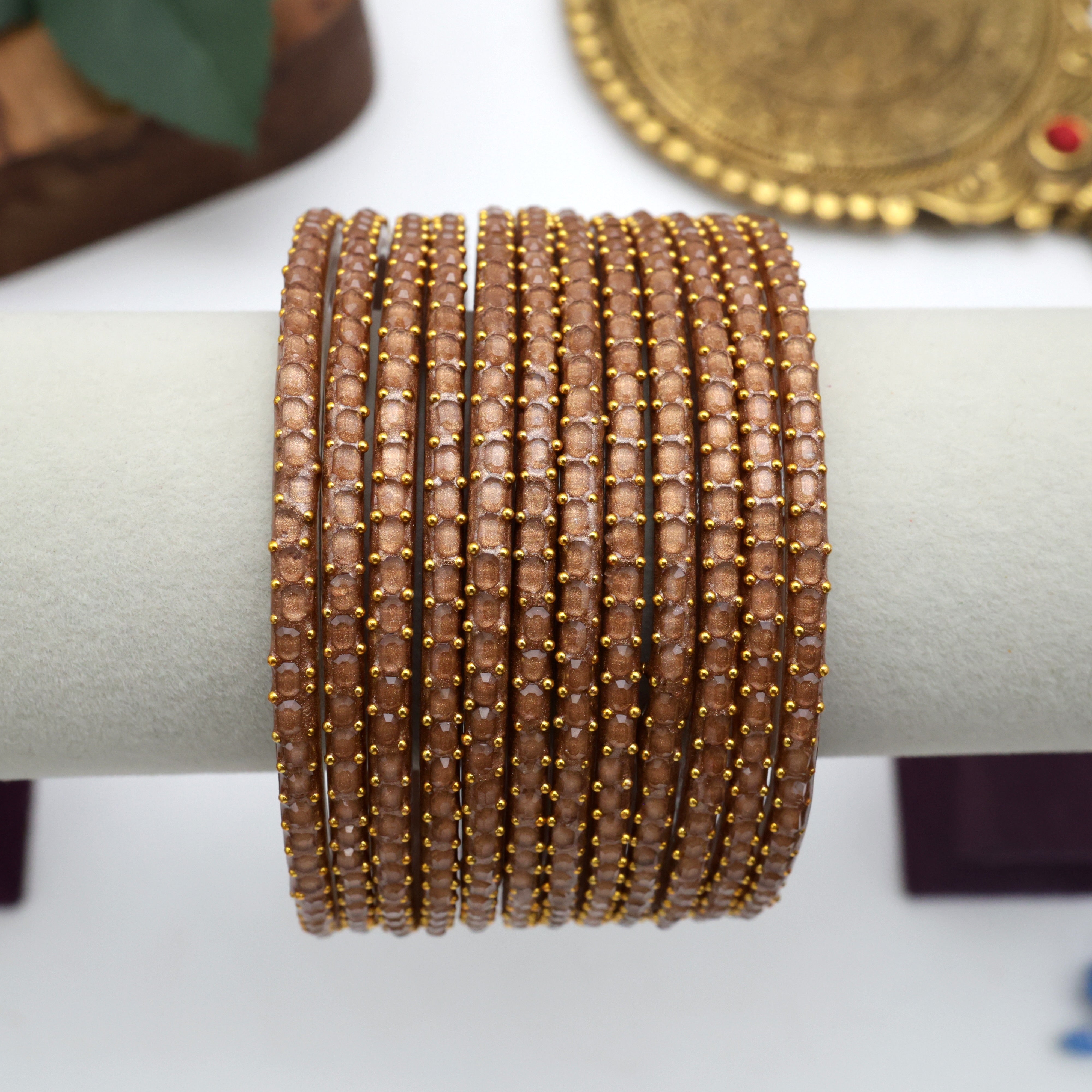 PREMIUM BRICK CUT BANGLES (ONE DOZEN)- LIGHT BROWN