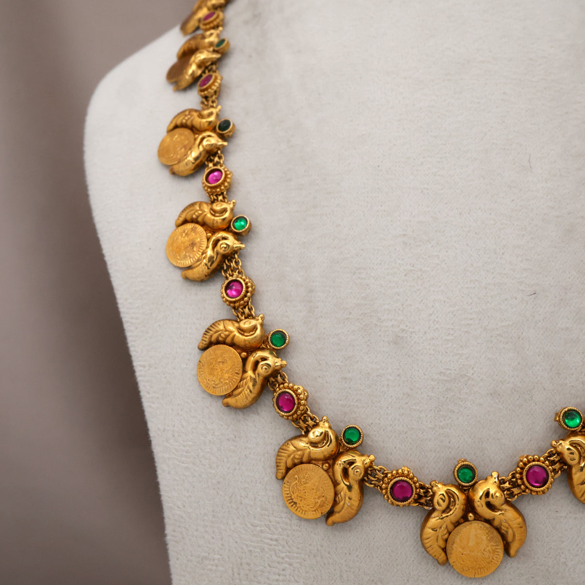 Antique Gold Look Budget Rettapakshi Lakshmi Coin Haaram Set