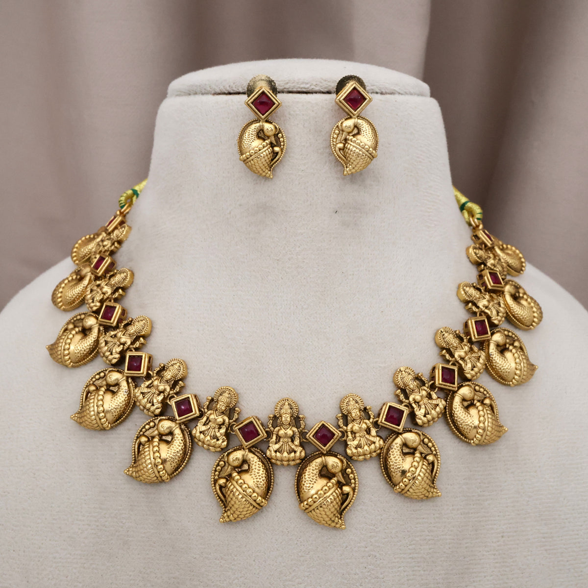 Premium Antique Nagas Mango Peacock Lakshmi Necklace Set
