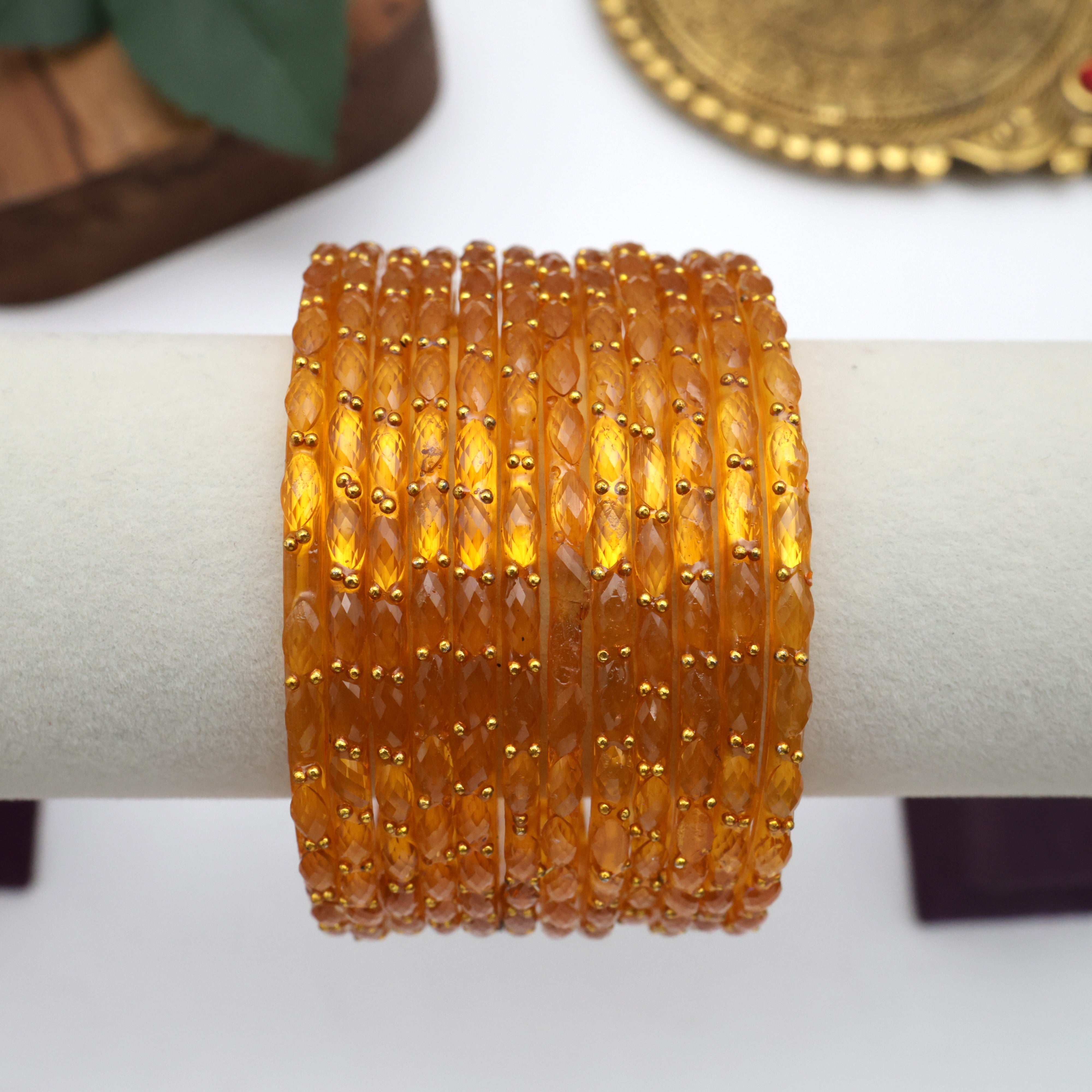 Raindrop Crystal Cut Glass Bangles - Rosin