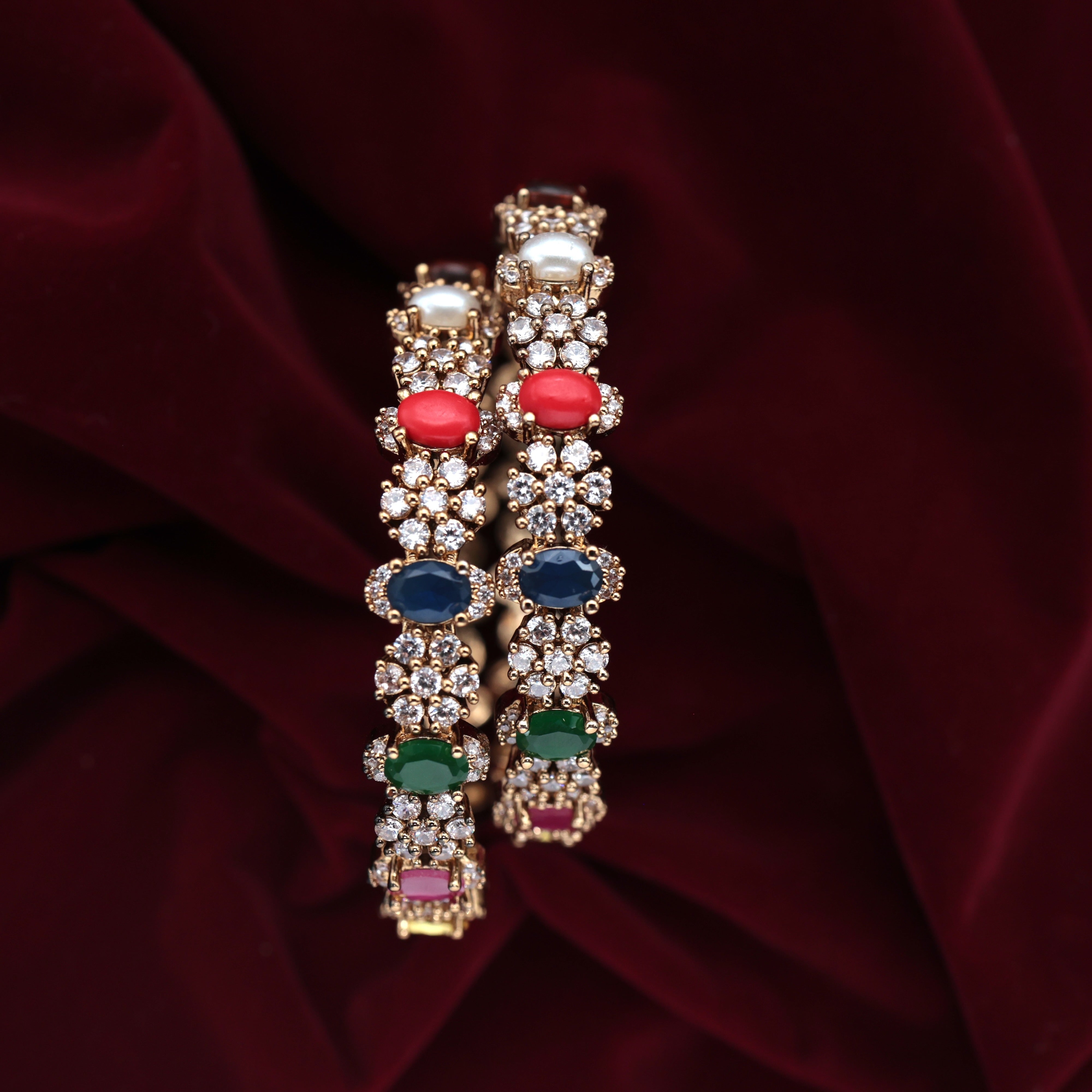 Diamond Look Navarathna Stone Bangles