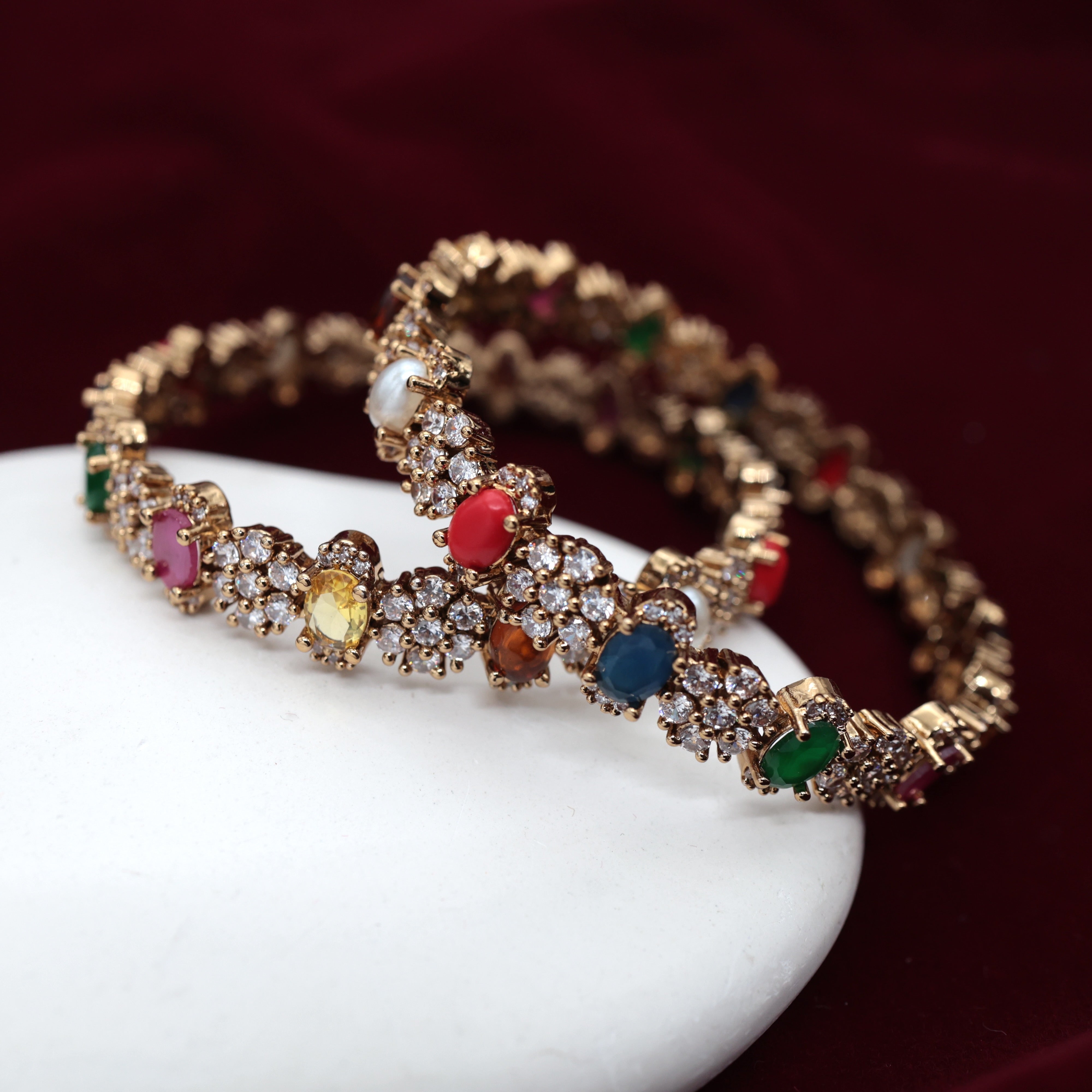 Diamond Look Navarathna Stone Bangles
