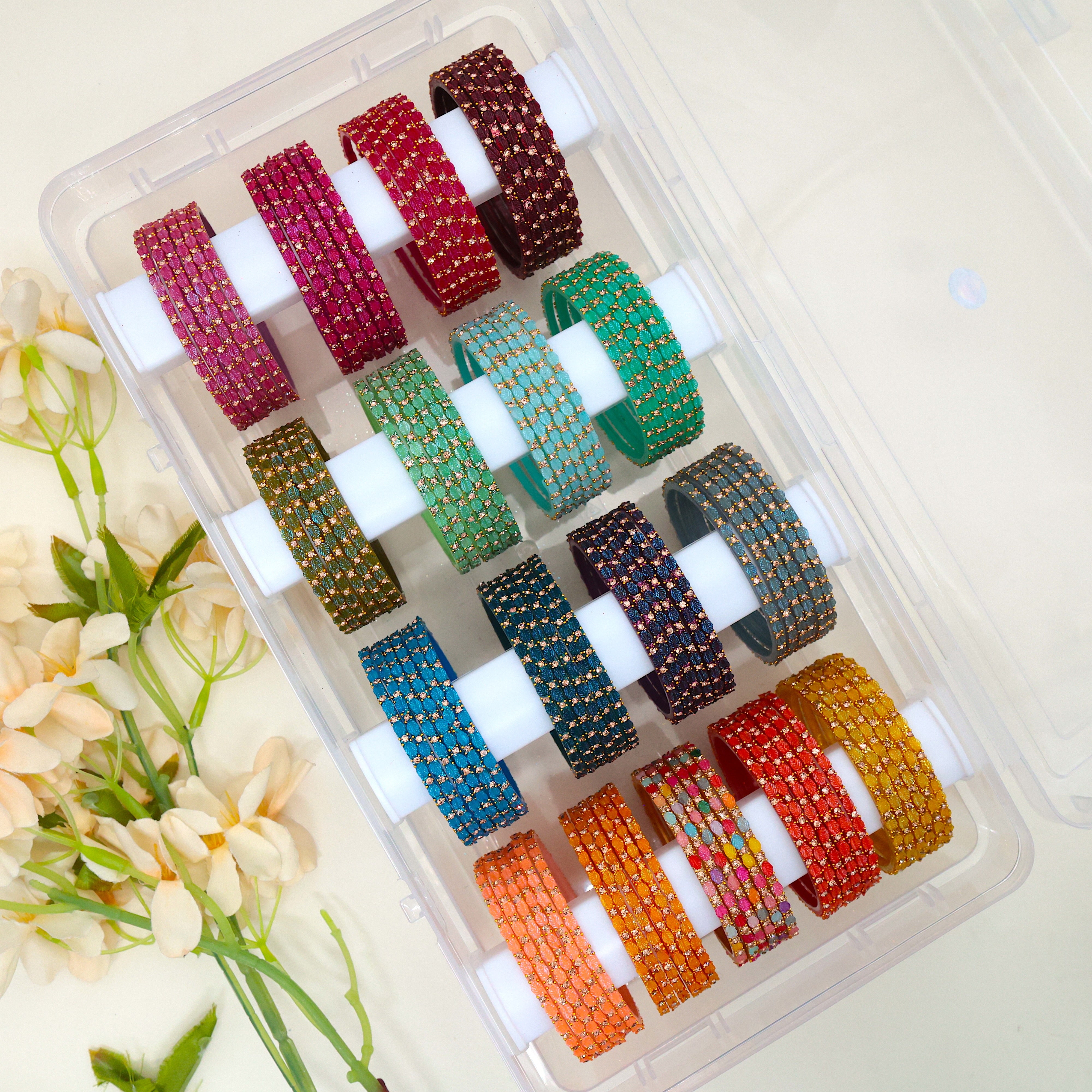 Premium Leaf Cut Bridal Glass Bangles 5 Dozen Combo - 10 Half Dozen Assorted Colours Combo