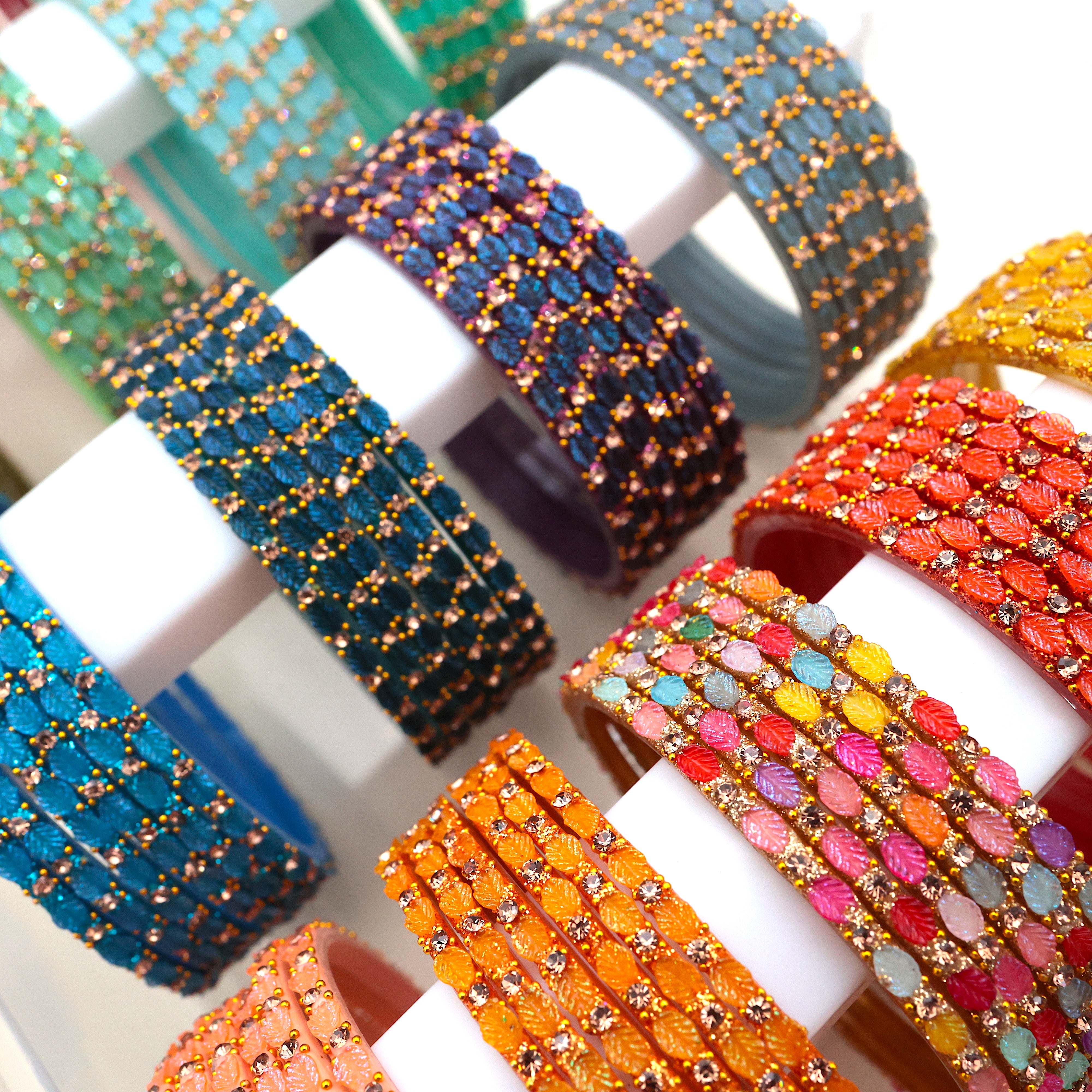 Premium Leaf Cut Bridal Glass Bangles 5 Dozen Combo - 10 Half Dozen Assorted Colours Combo