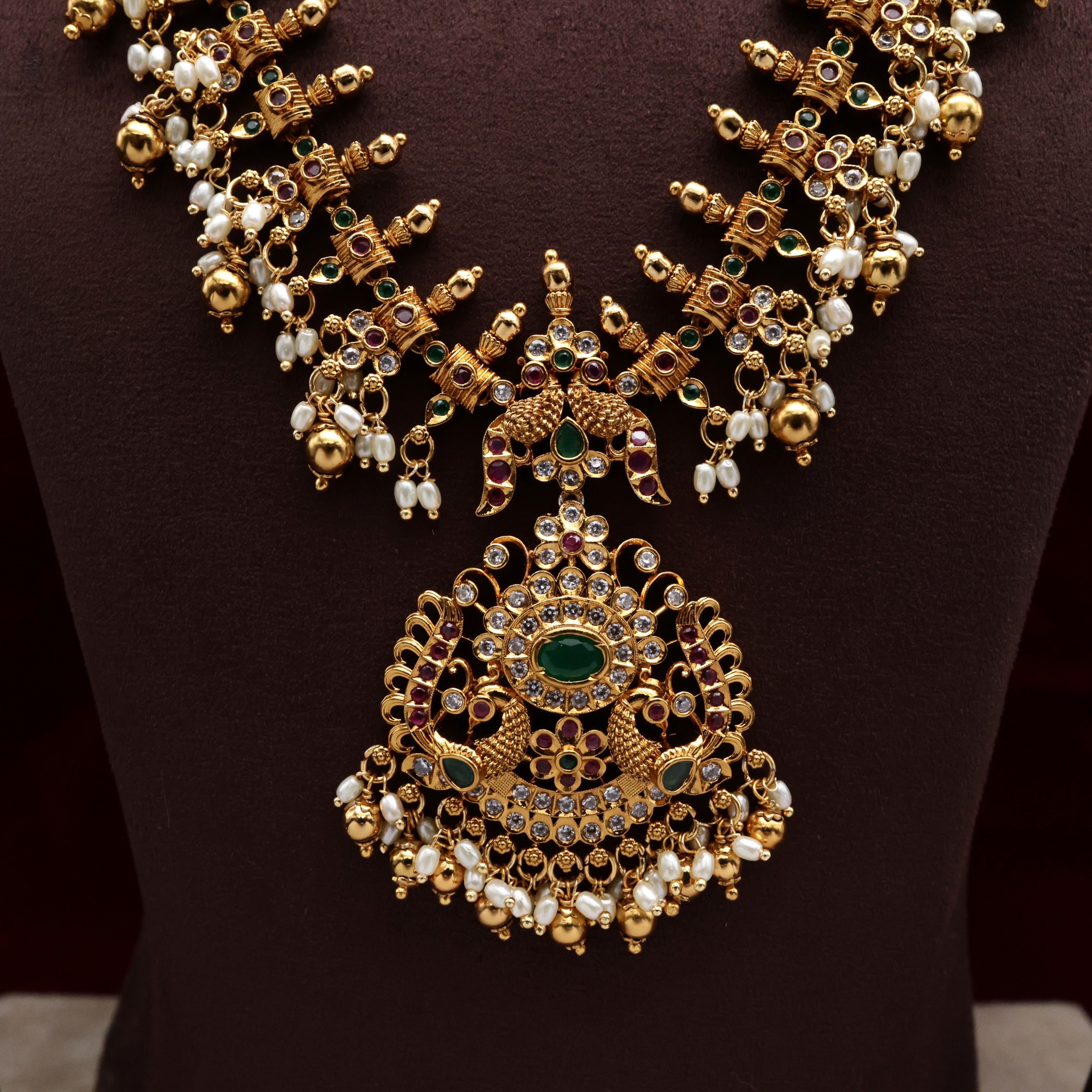 Antique Matte Rettapakshi AD Bridal Guttapusalu Haaram Set