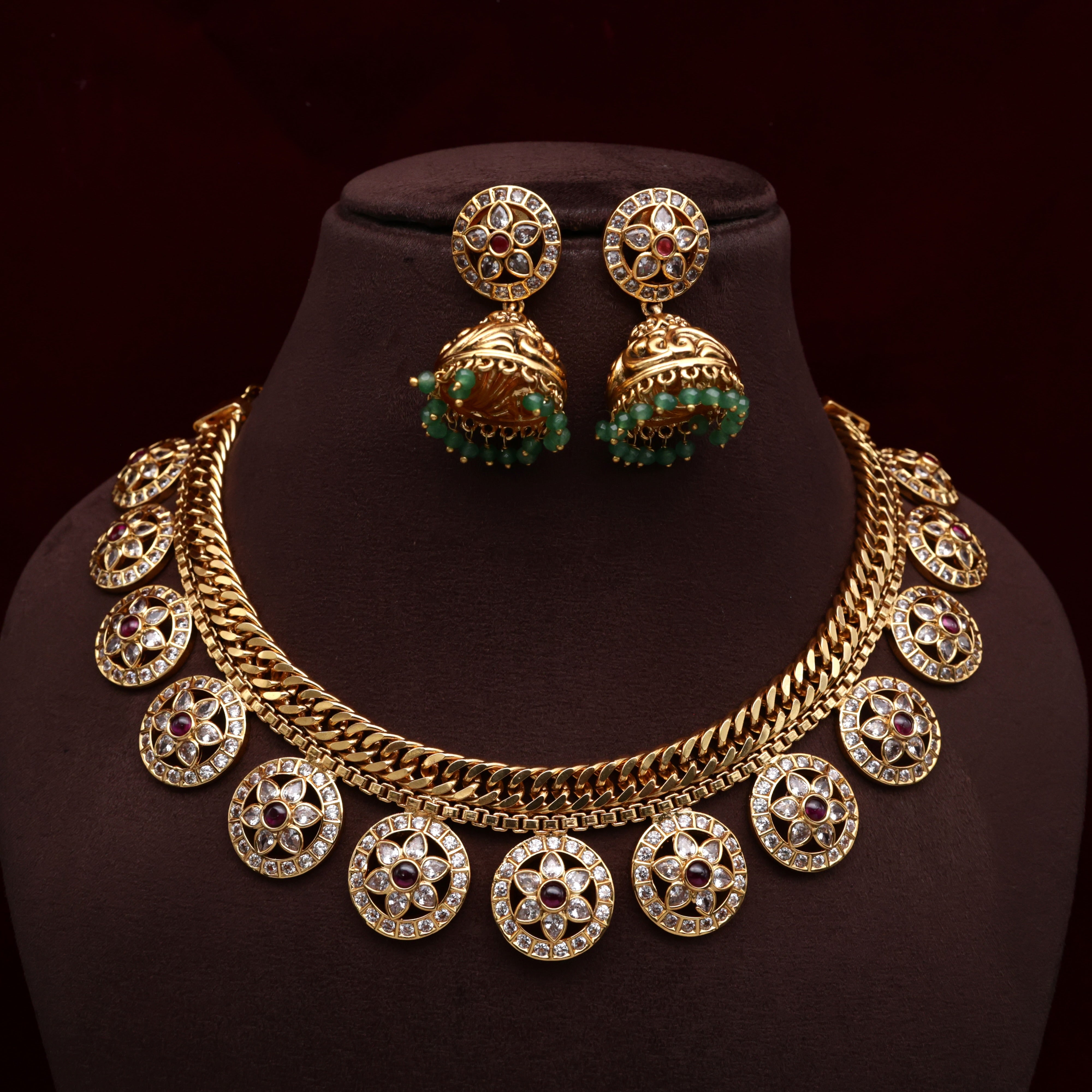 Antique AD Star Chakra Jalebi Bridal Necklace Set