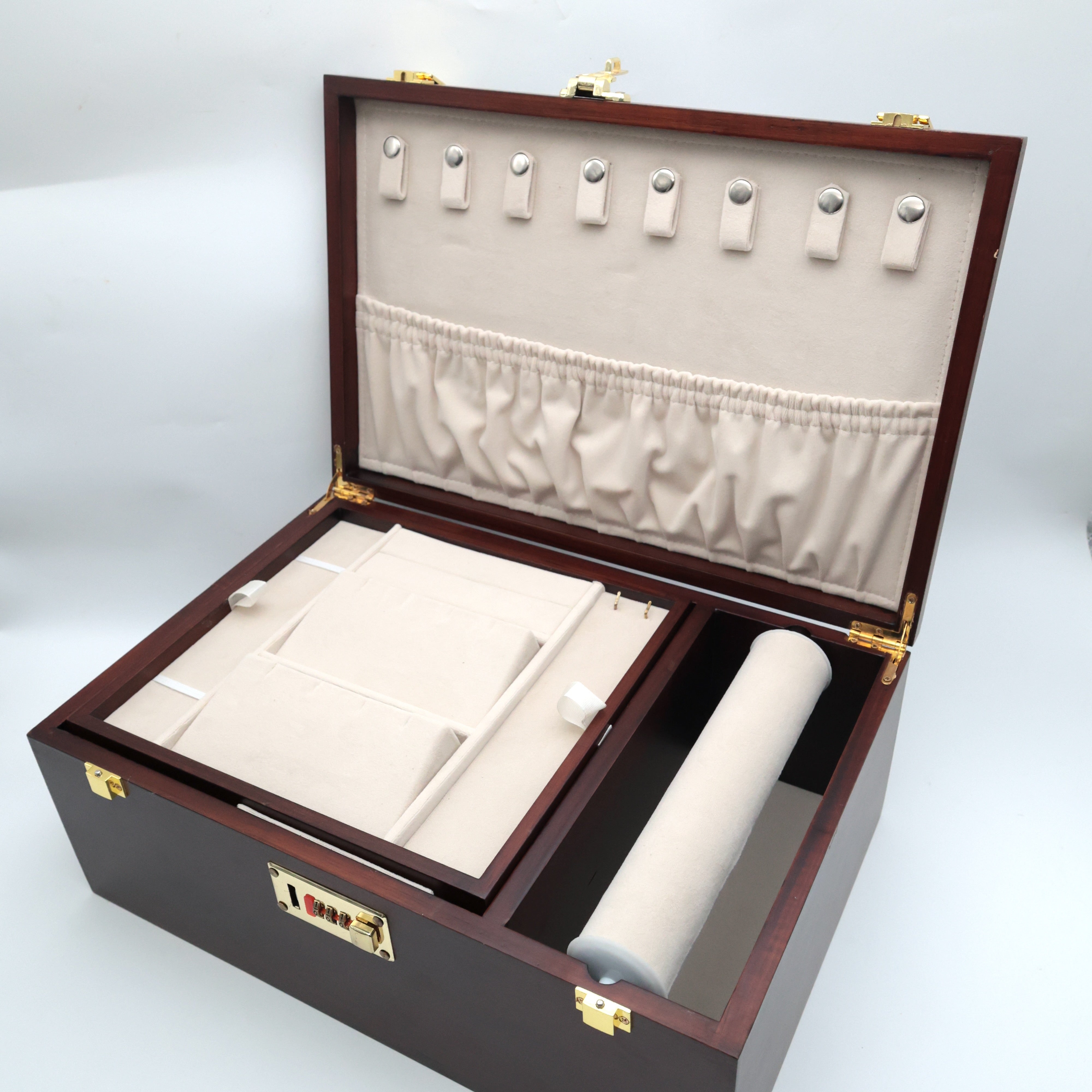 PRE-ORDER: Solid Teak Wood Premium Bridal Jewellery Organiser With Safety Number Lock - Made to Order (25-30 working days)