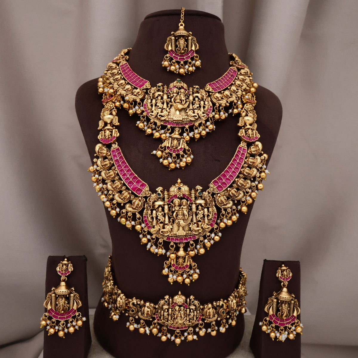 Jadau Kundan Look Antique Matte Vishnu Semi Bridal Budget Combo Set