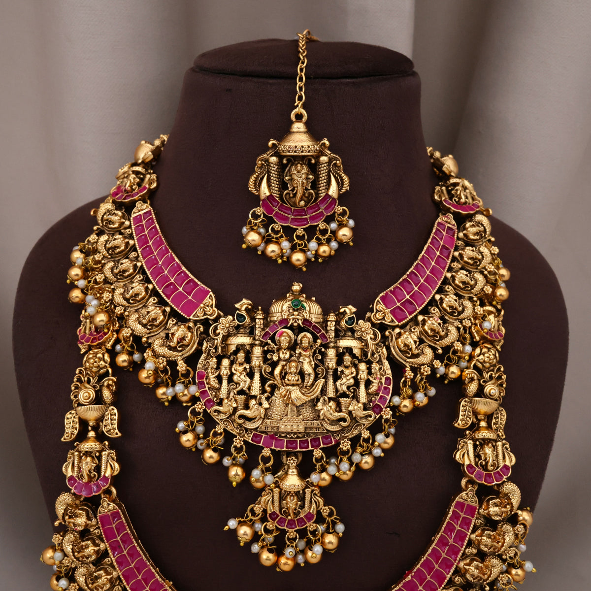 Jadau Kundan Look Antique Matte Vishnu Semi Bridal Budget Combo Set