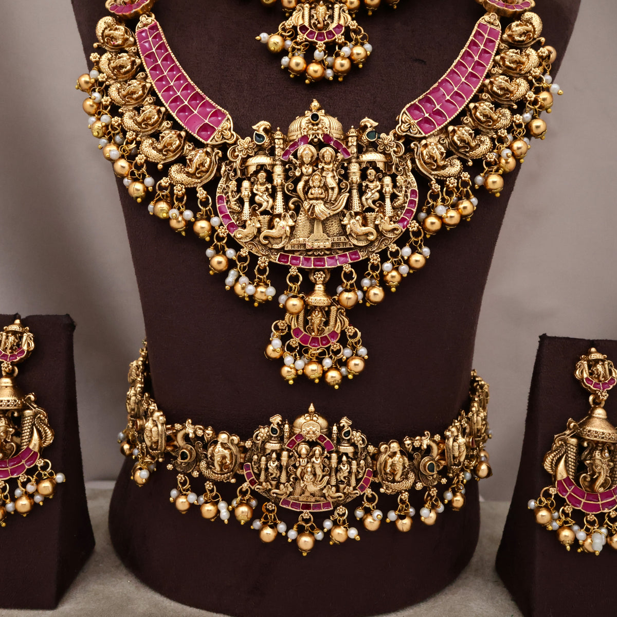 Jadau Kundan Look Antique Matte Vishnu Semi Bridal Budget Combo Set