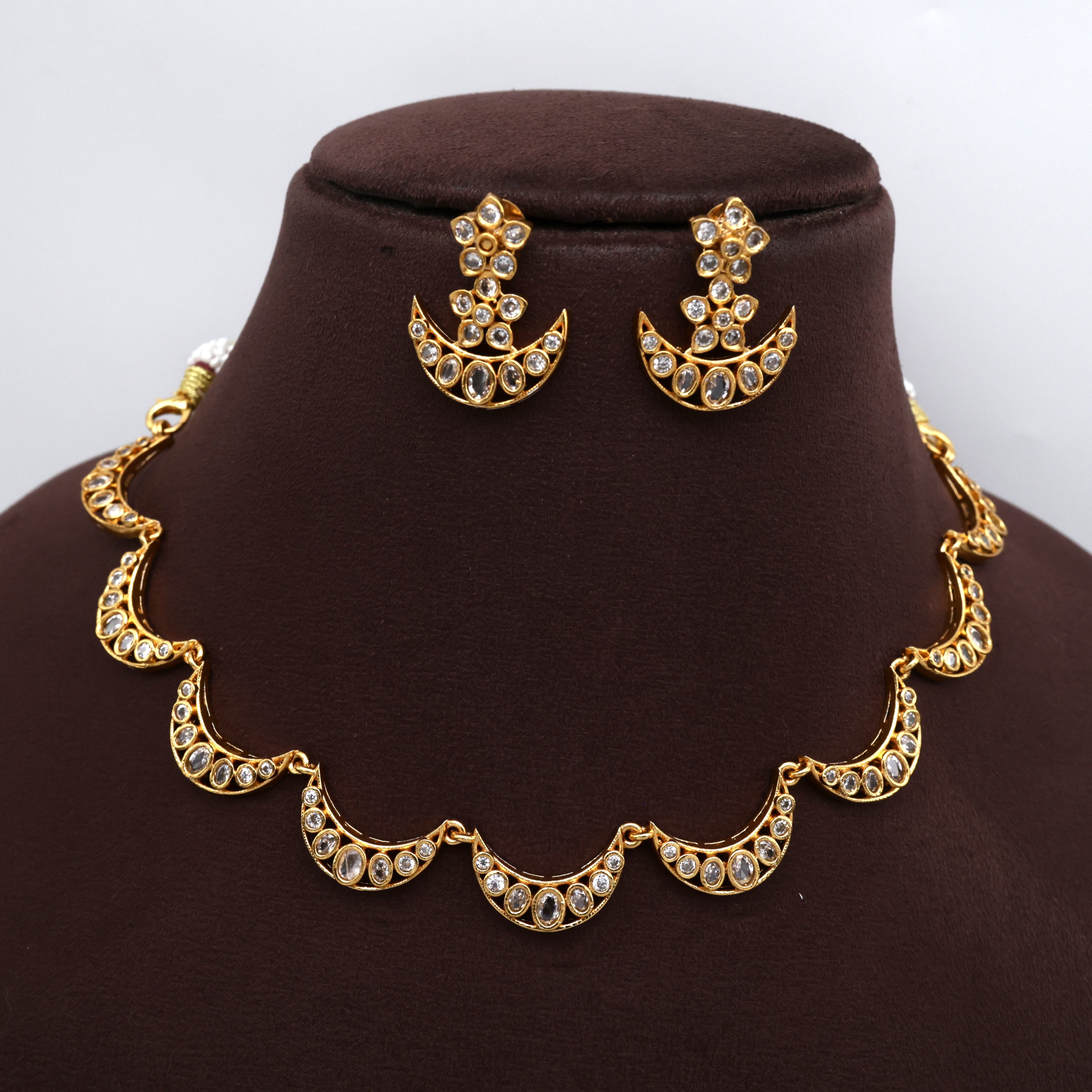 CZ Chaand Necklace Set - White
