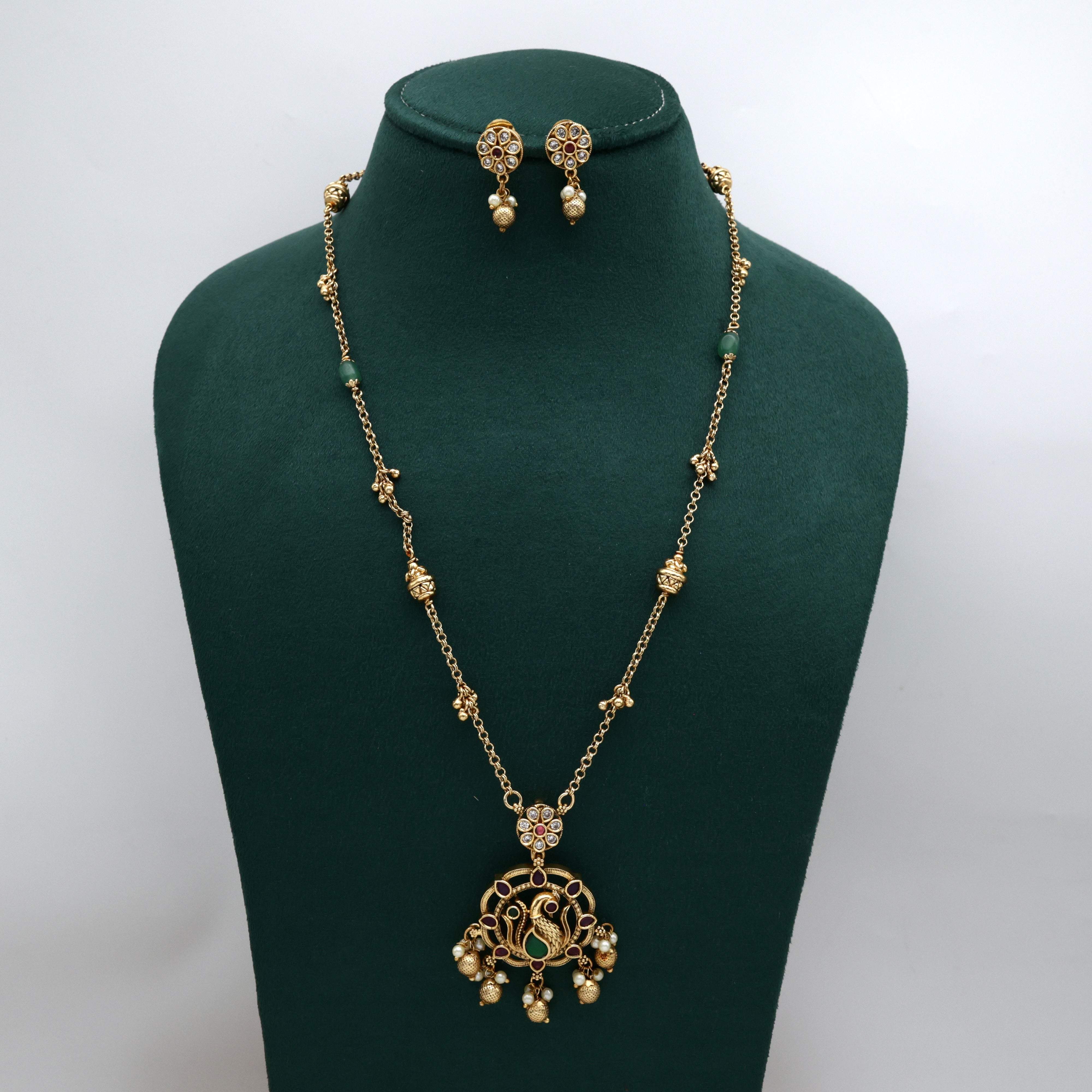 Lotus Annam Kemp Pendant Ghungroo Mani Mala Set