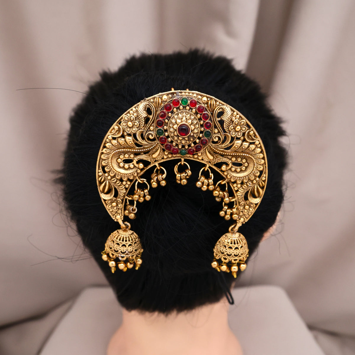 Antique Matte Nagas Budget Kemp Chakra Jhumkas Hanging Arch Bridal Choti