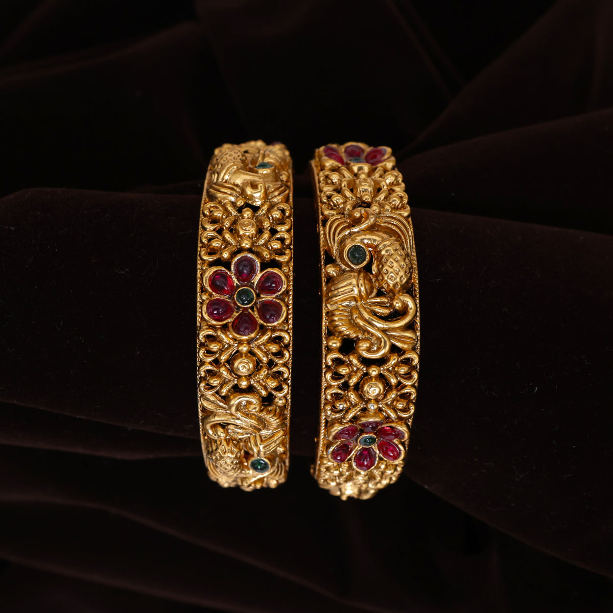 Antique Matte Nagas Flower Peacock Thick Budget Friendly Bangles