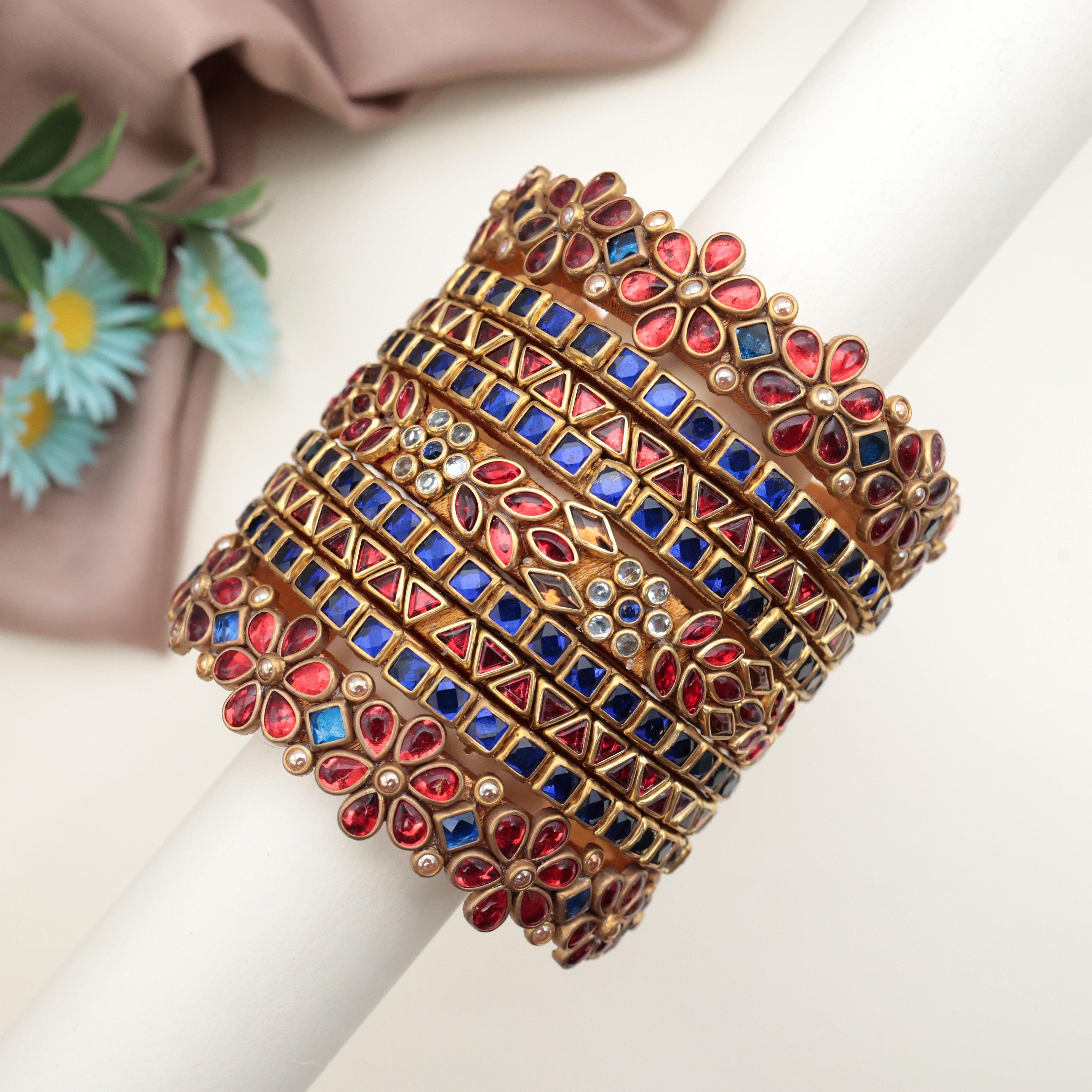 Handmade Silk Thread Kundan Heavy Bridal Bangles Set - Pushpa