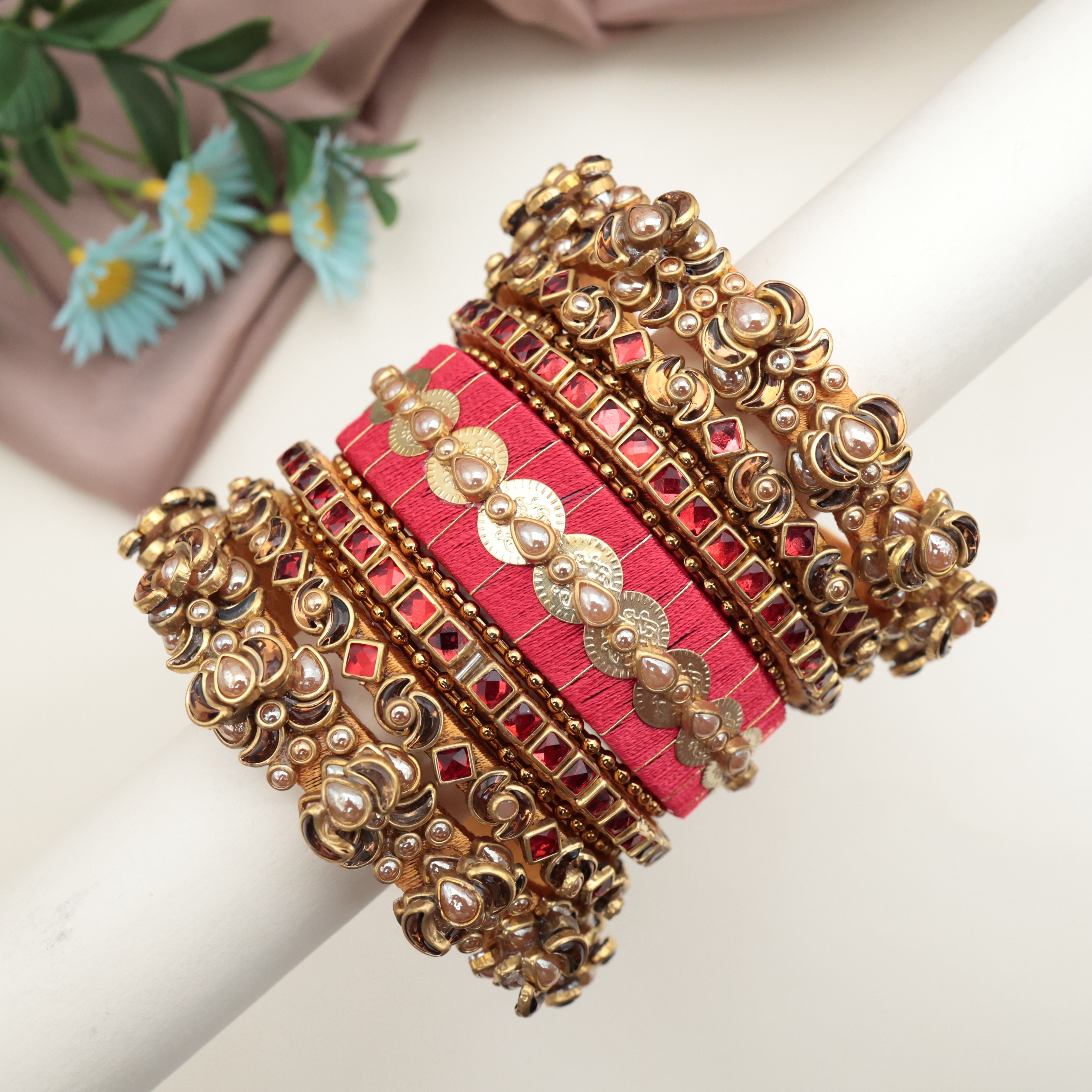 Handmade Silk Thread Kundan Heavy Bridal Bangles Set - Lakshmi