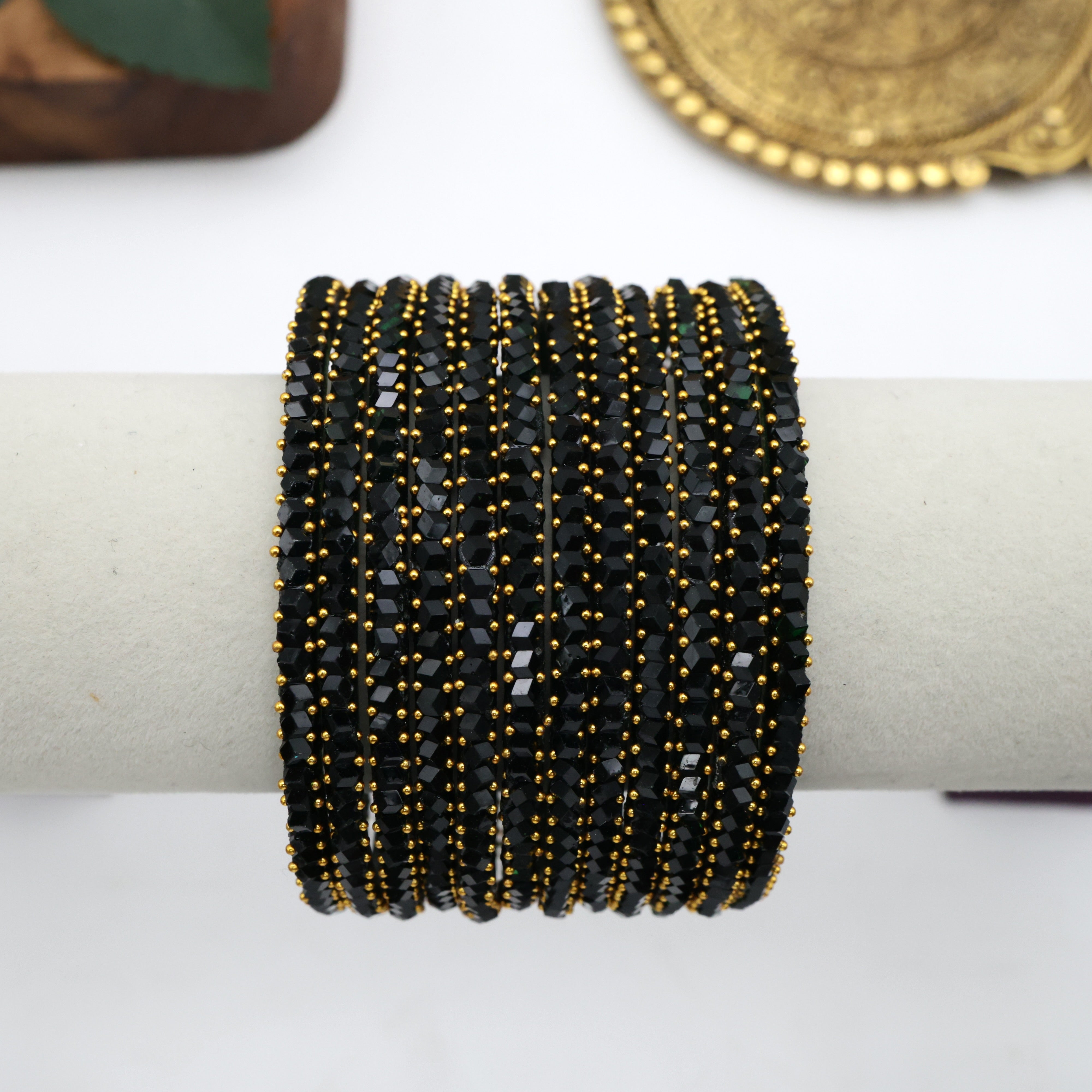 Diamond Crystal Cut Glass Bangles - Forest Green