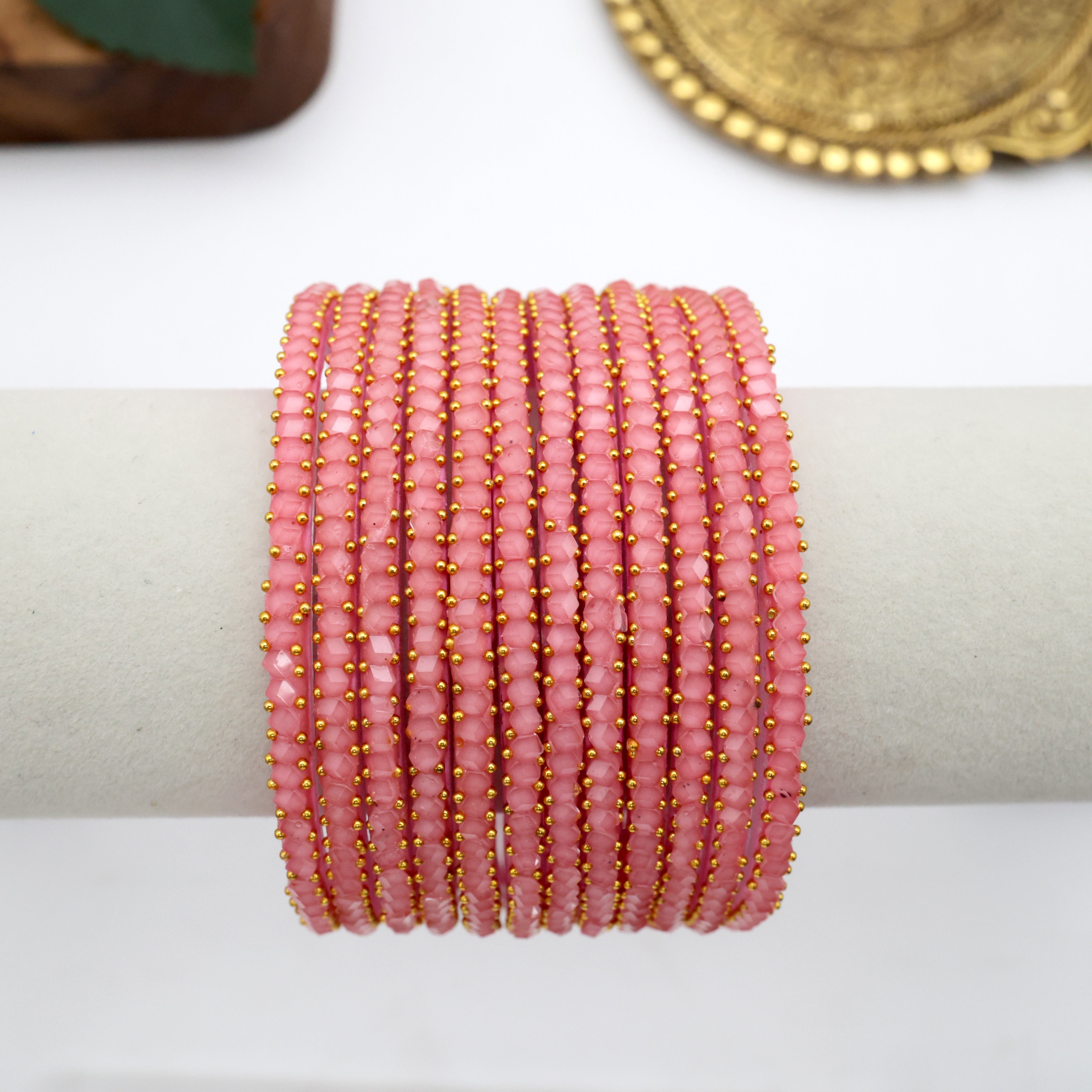 Diamond Crystal Cut Glass Bangles - Baby Pink