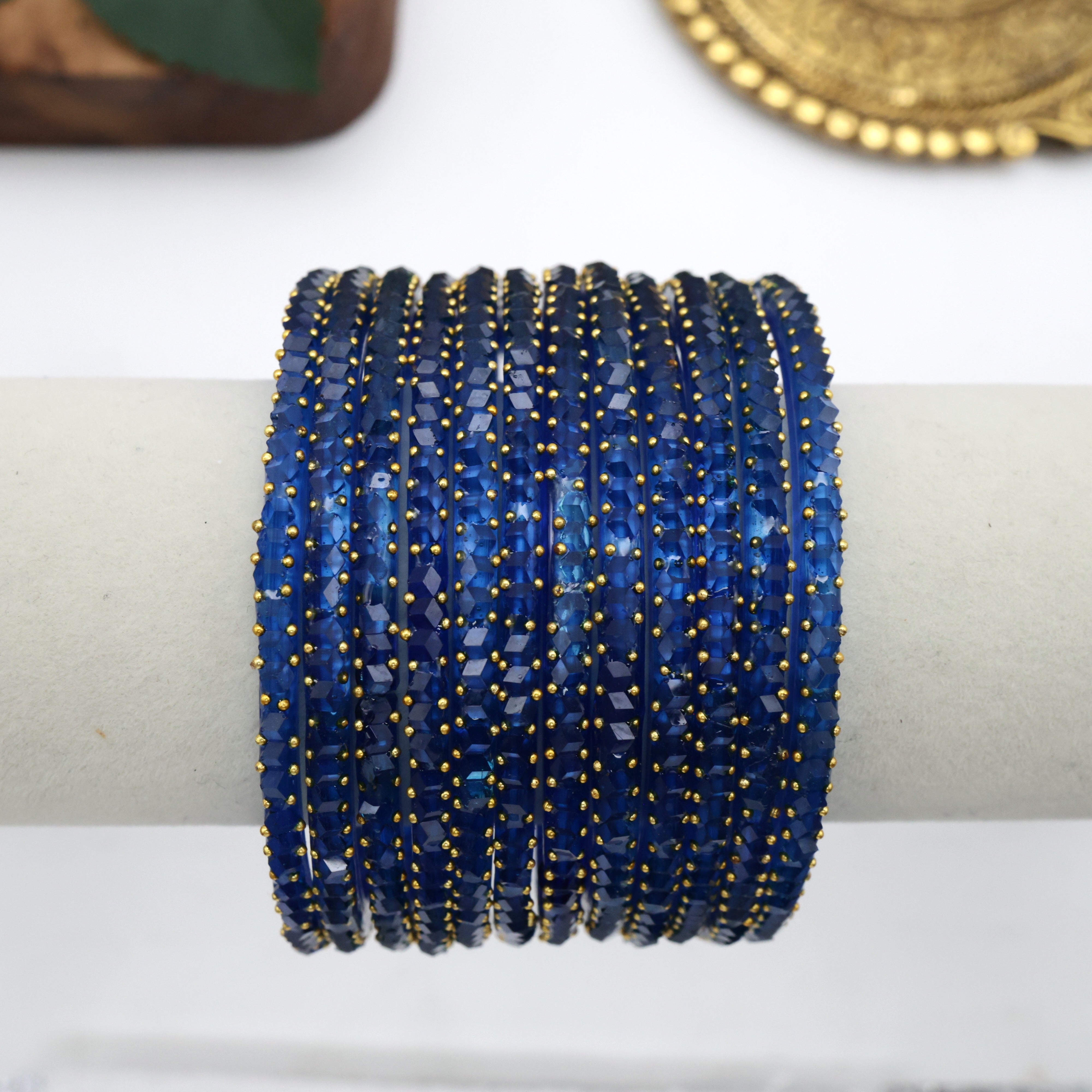 Diamond Crystal Cut Glass Bangles - Dark Blue