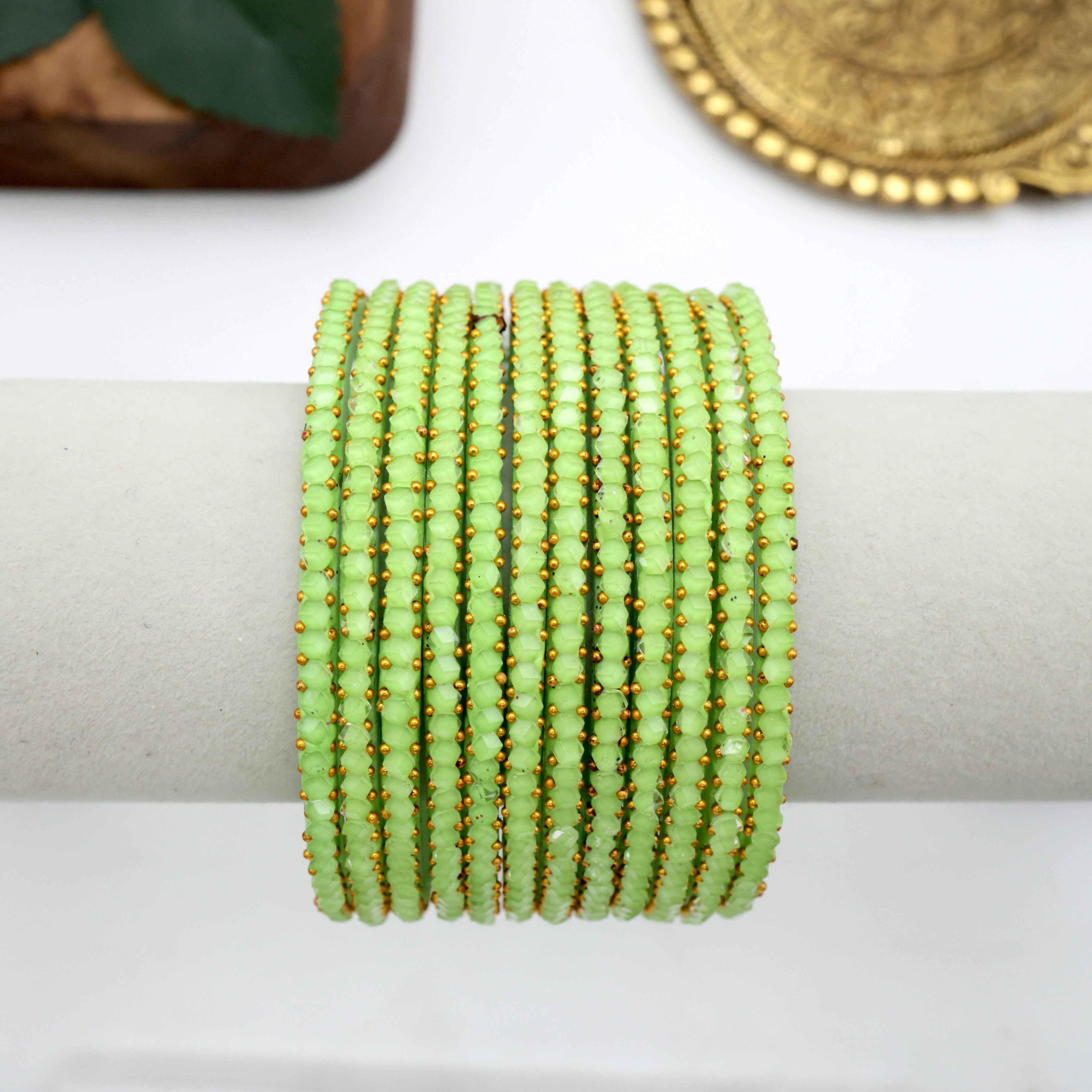 Diamond Crystal Cut Glass Bangles - Neon Green