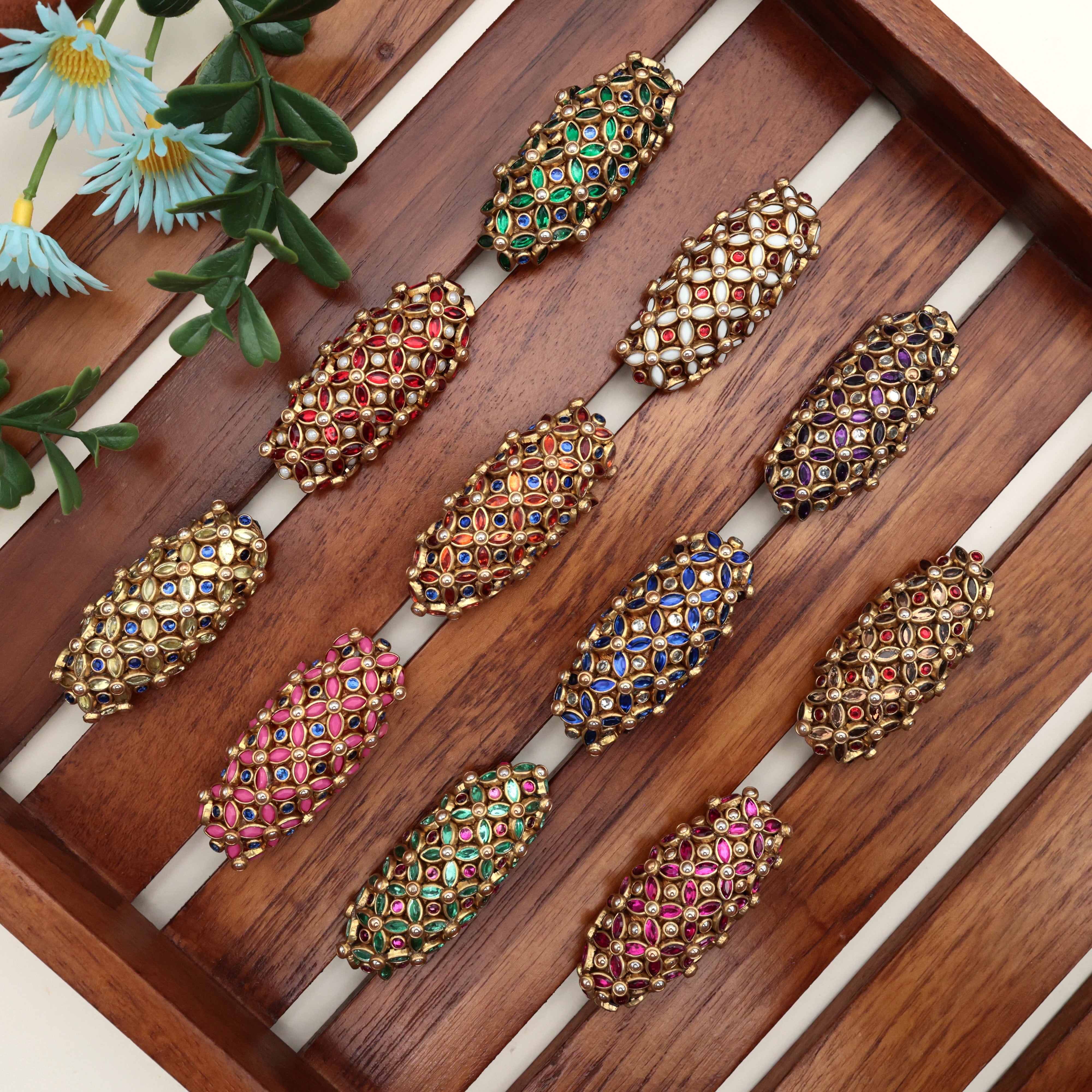 Handmade Silk Thread Kundan Saree Pins - Pack of 11 Saree Pins