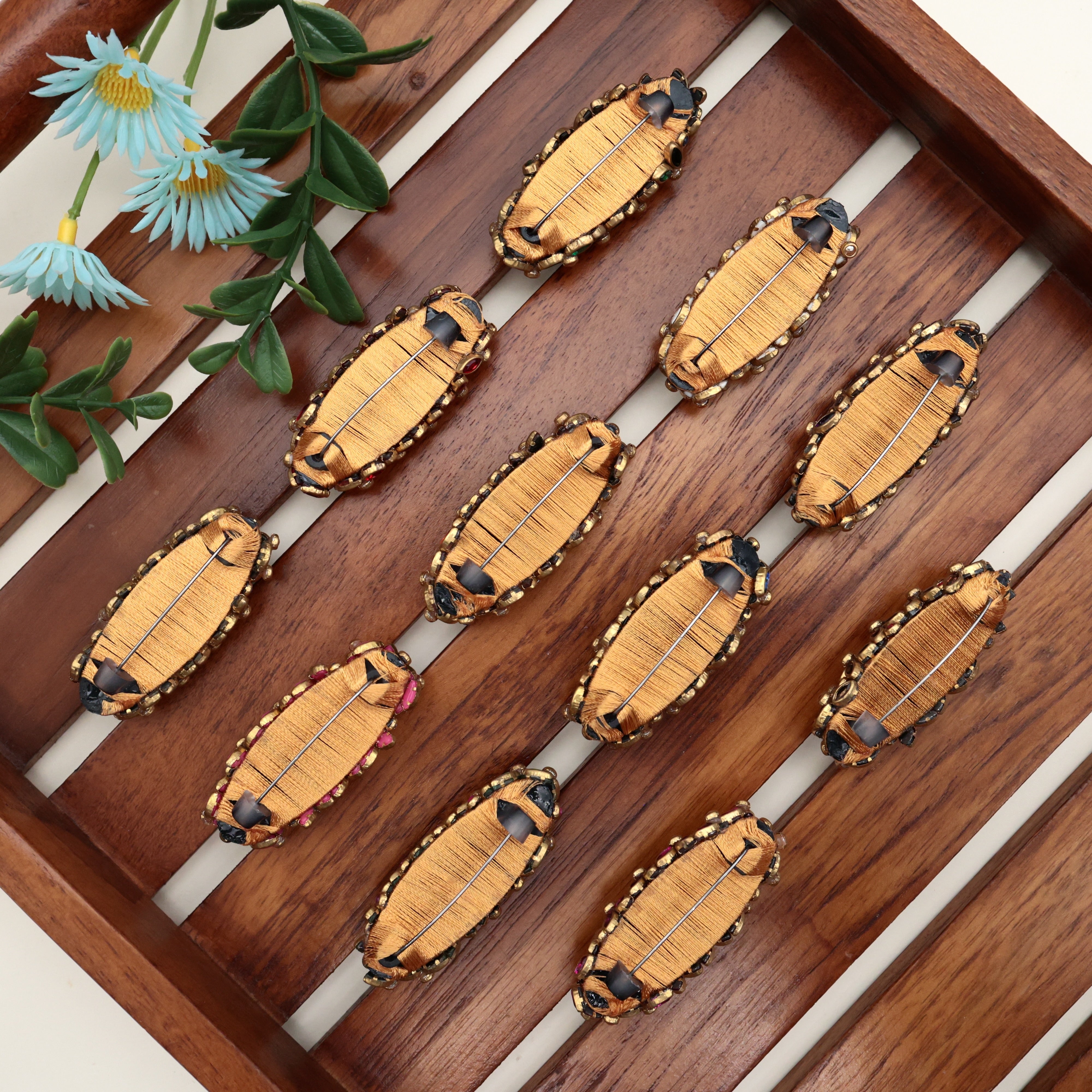 Handmade Silk Thread Kundan Saree Pins - Pack of 11 Saree Pins