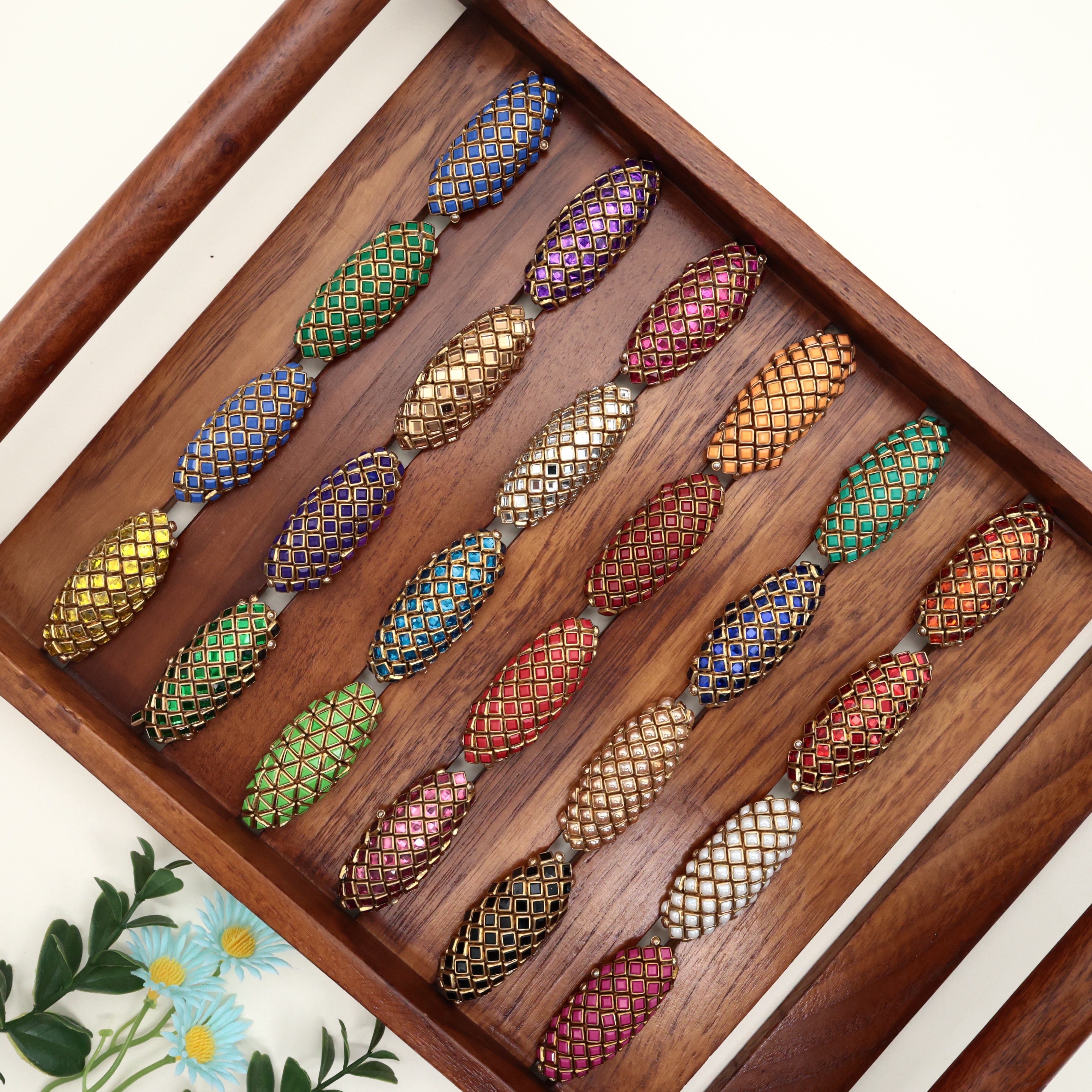 Handmade Silk Thread Kundan Criss Cross Saree Pins (Pack of 12)