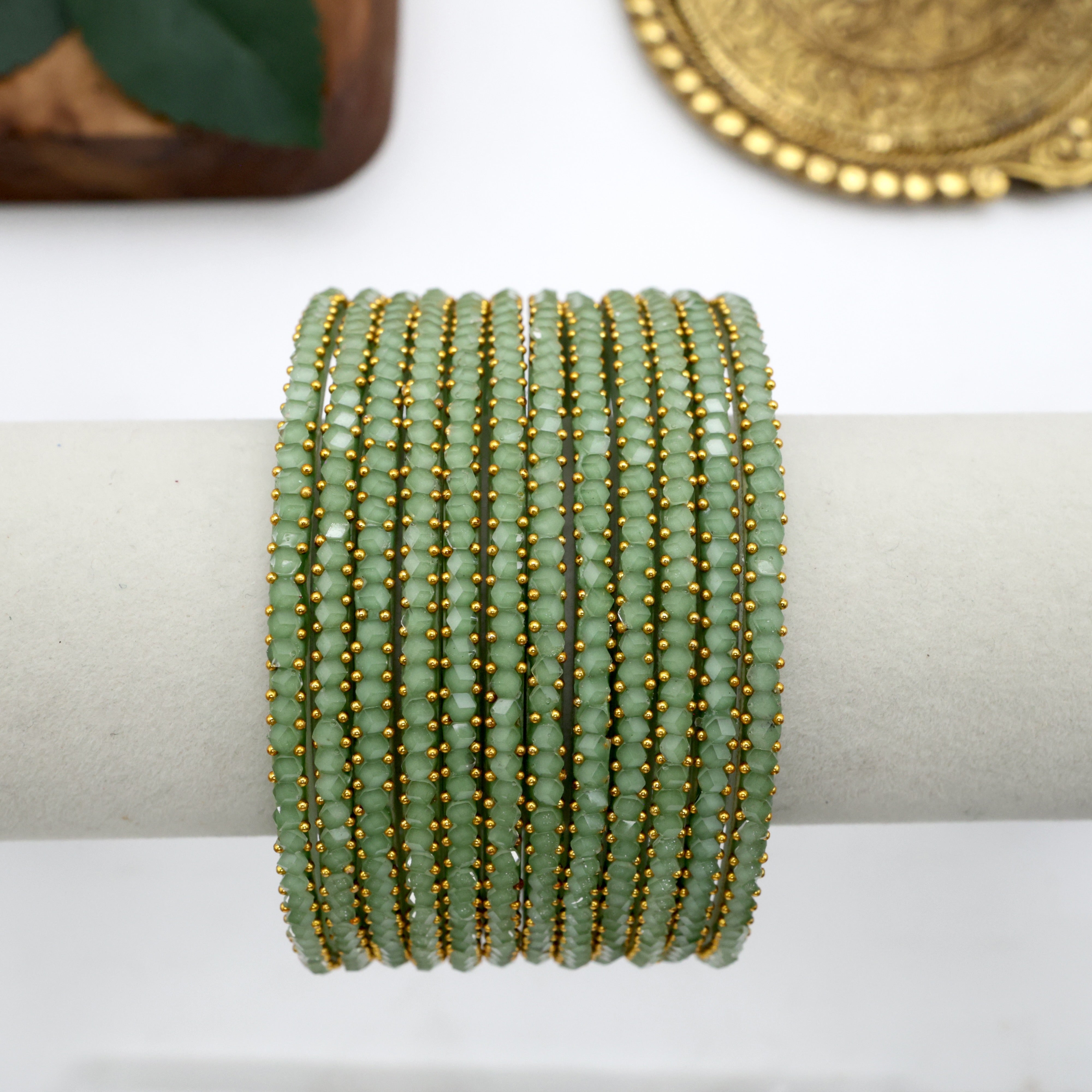Diamond Crystal Cut Glass Bangles - Pista Green