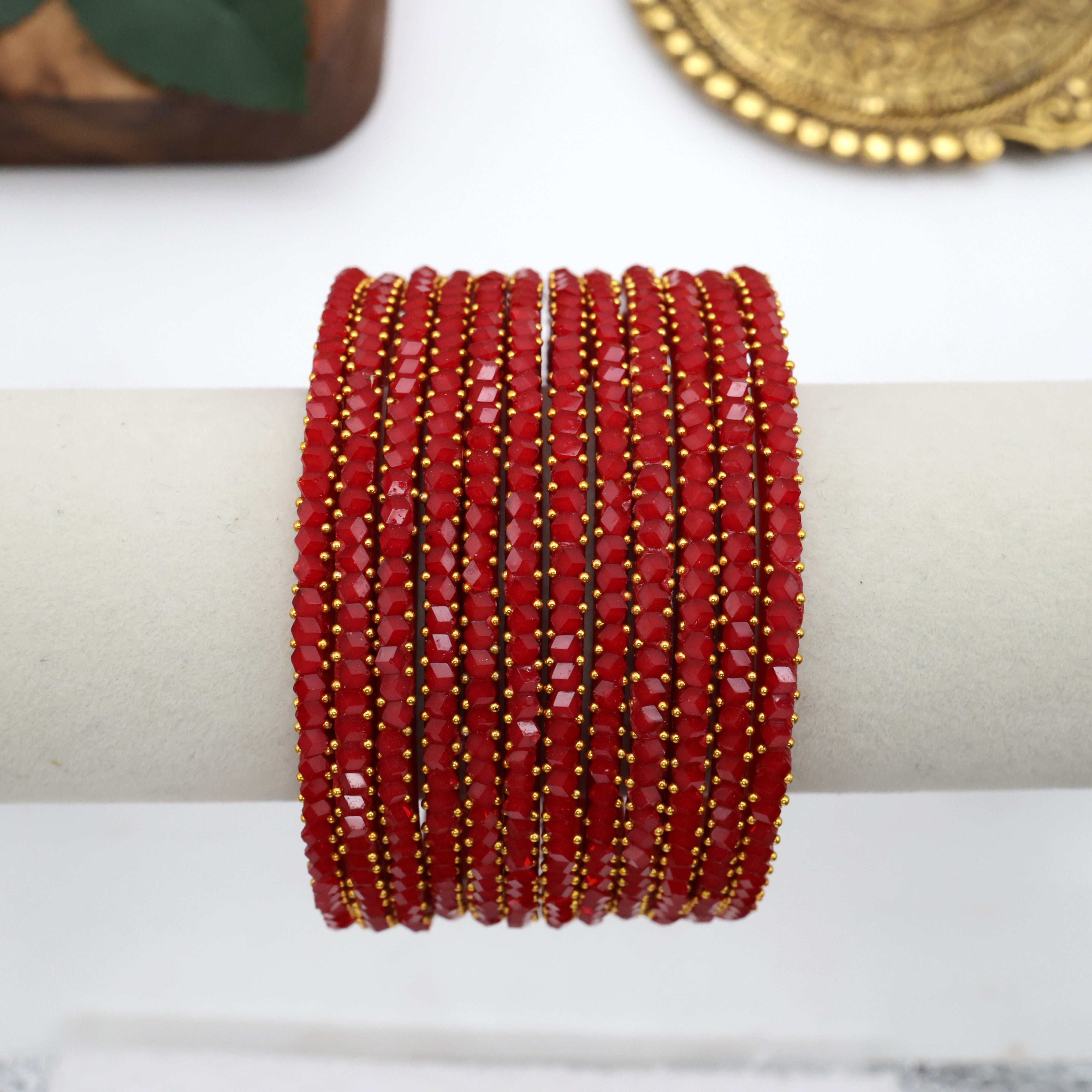 Diamond Crystal Cut Glass Bangles - Light Red
