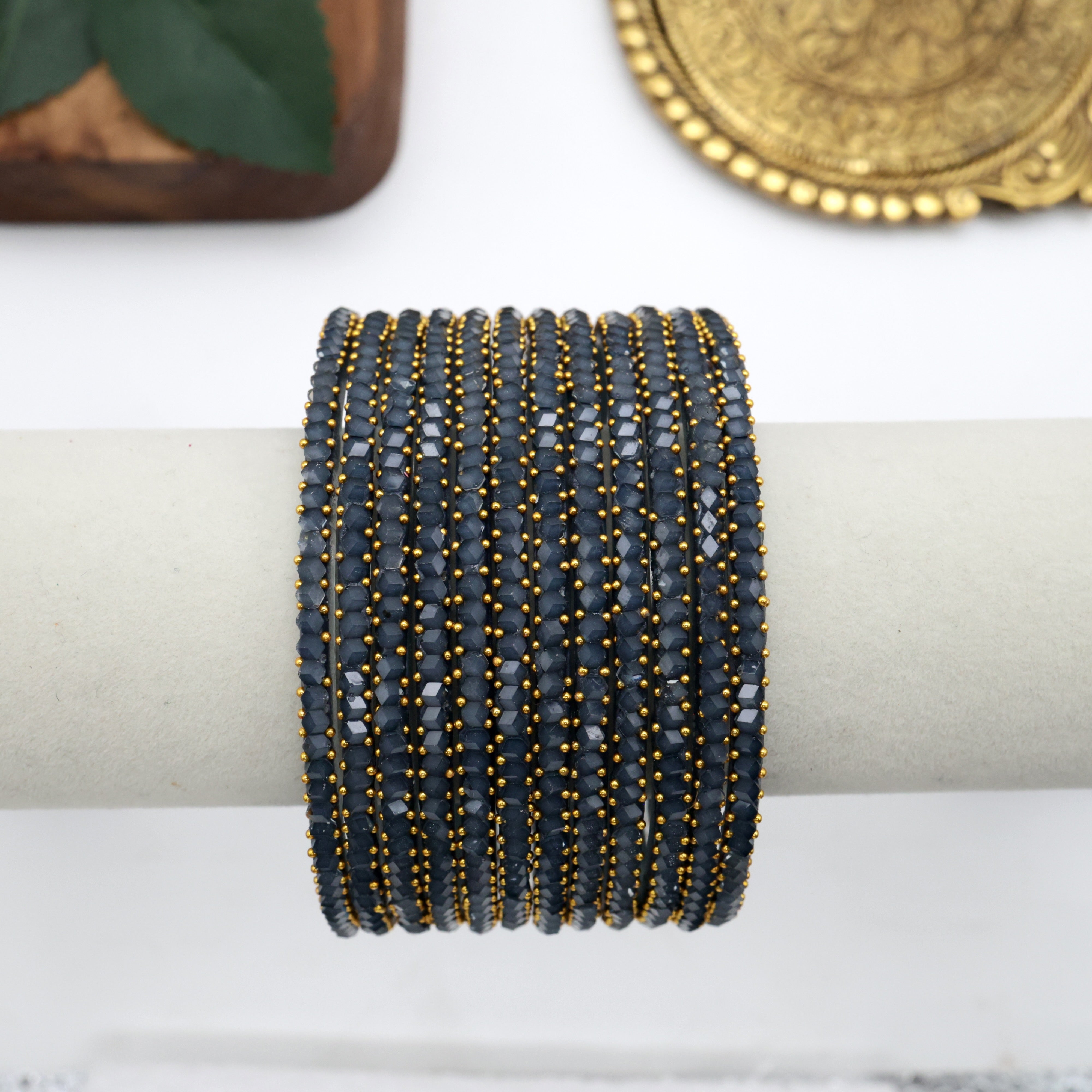 Diamond Crystal Cut Glass Bangles - Grey