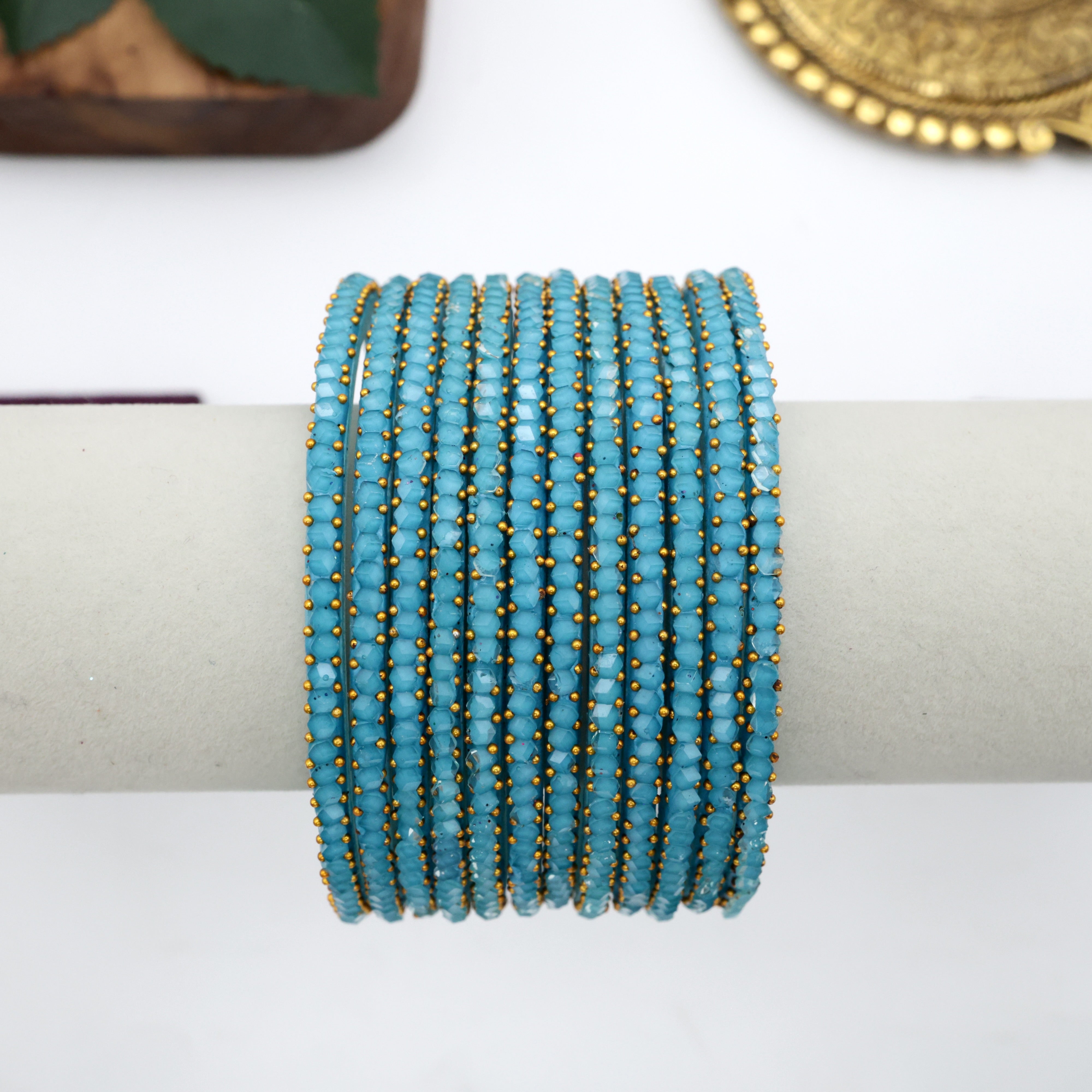 Diamond Crystal Cut Glass Bangles - Light Blue