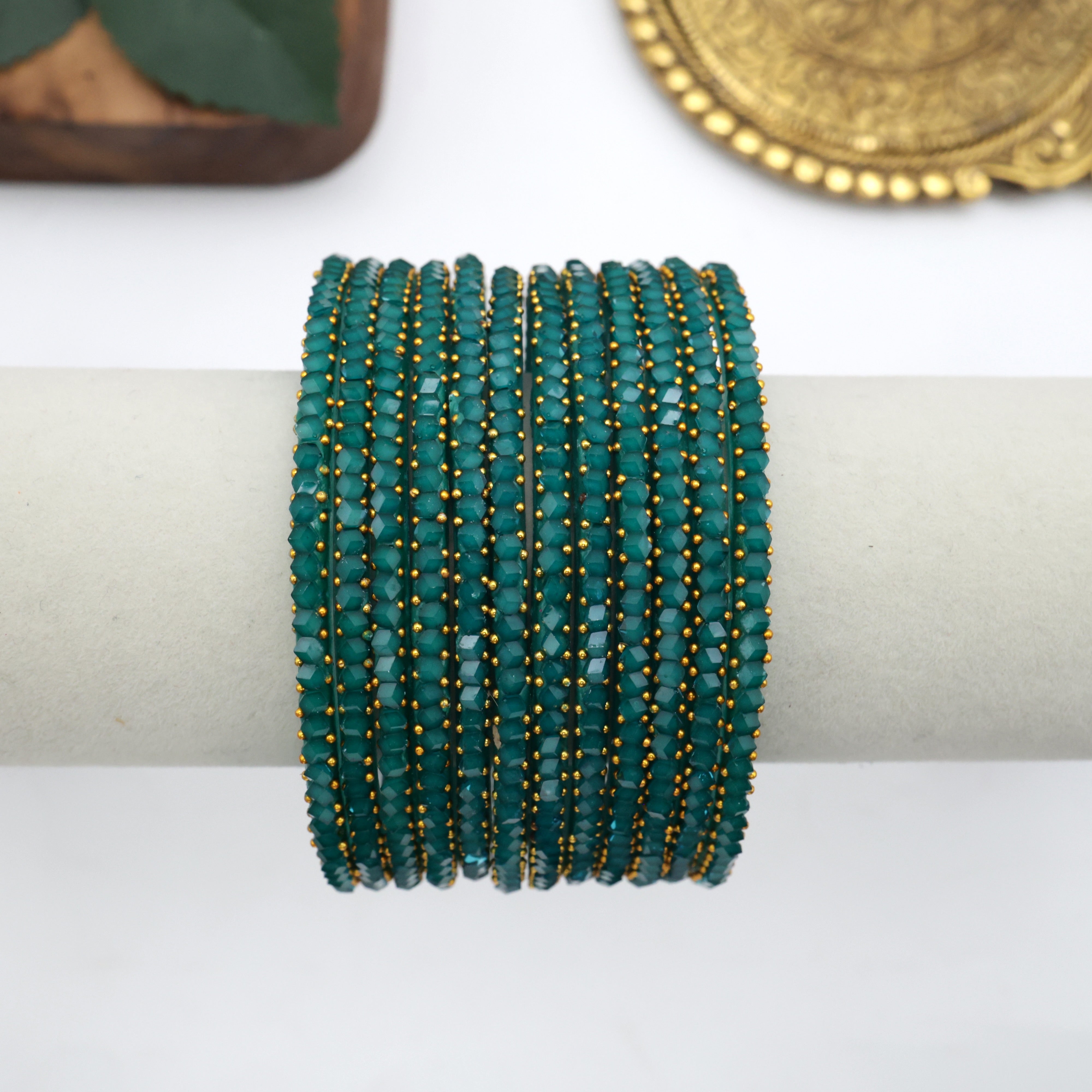 Diamond Crystal Cut Glass bangles - Teal Blue