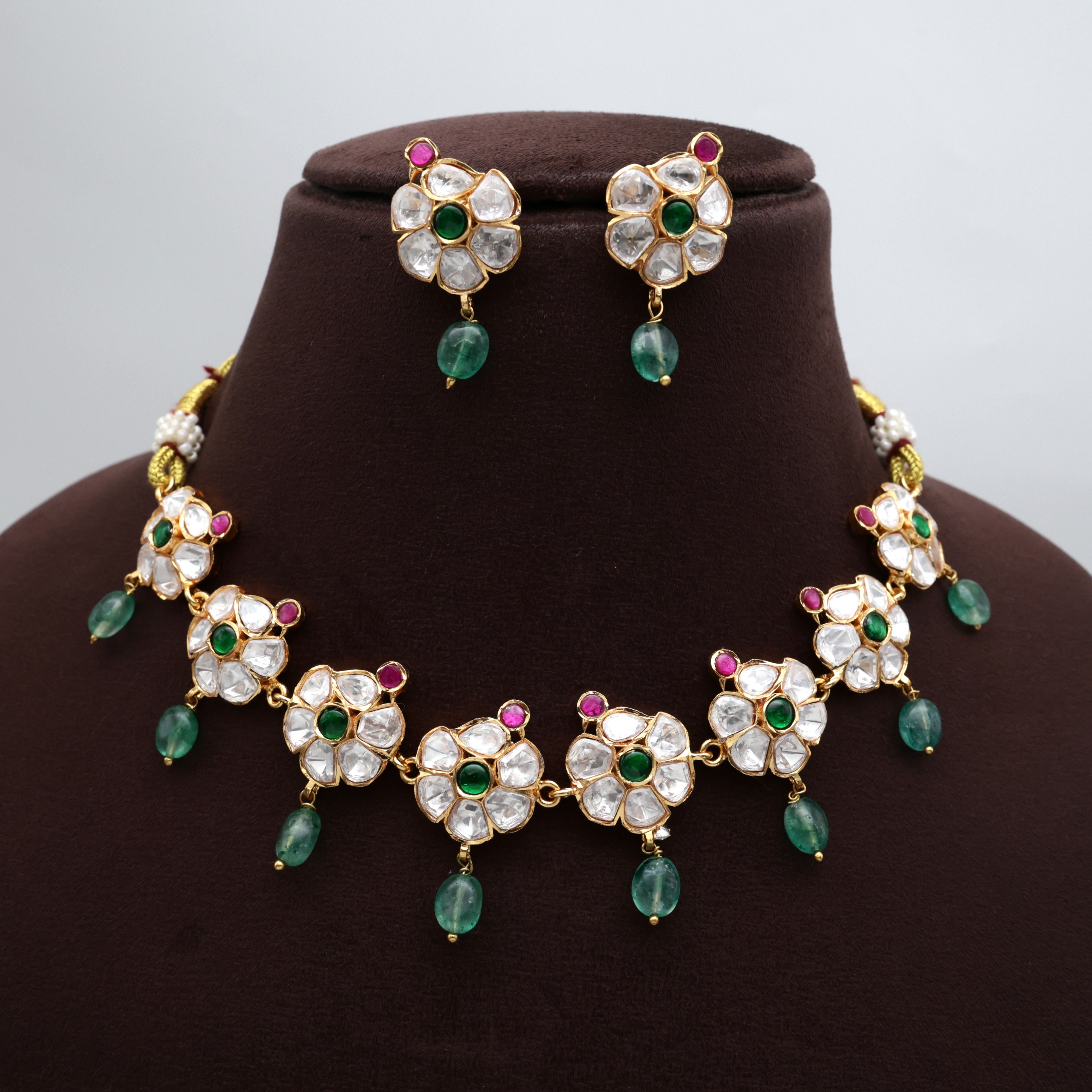 Jadau Kundan Flower Birds Bridal Necklace Set