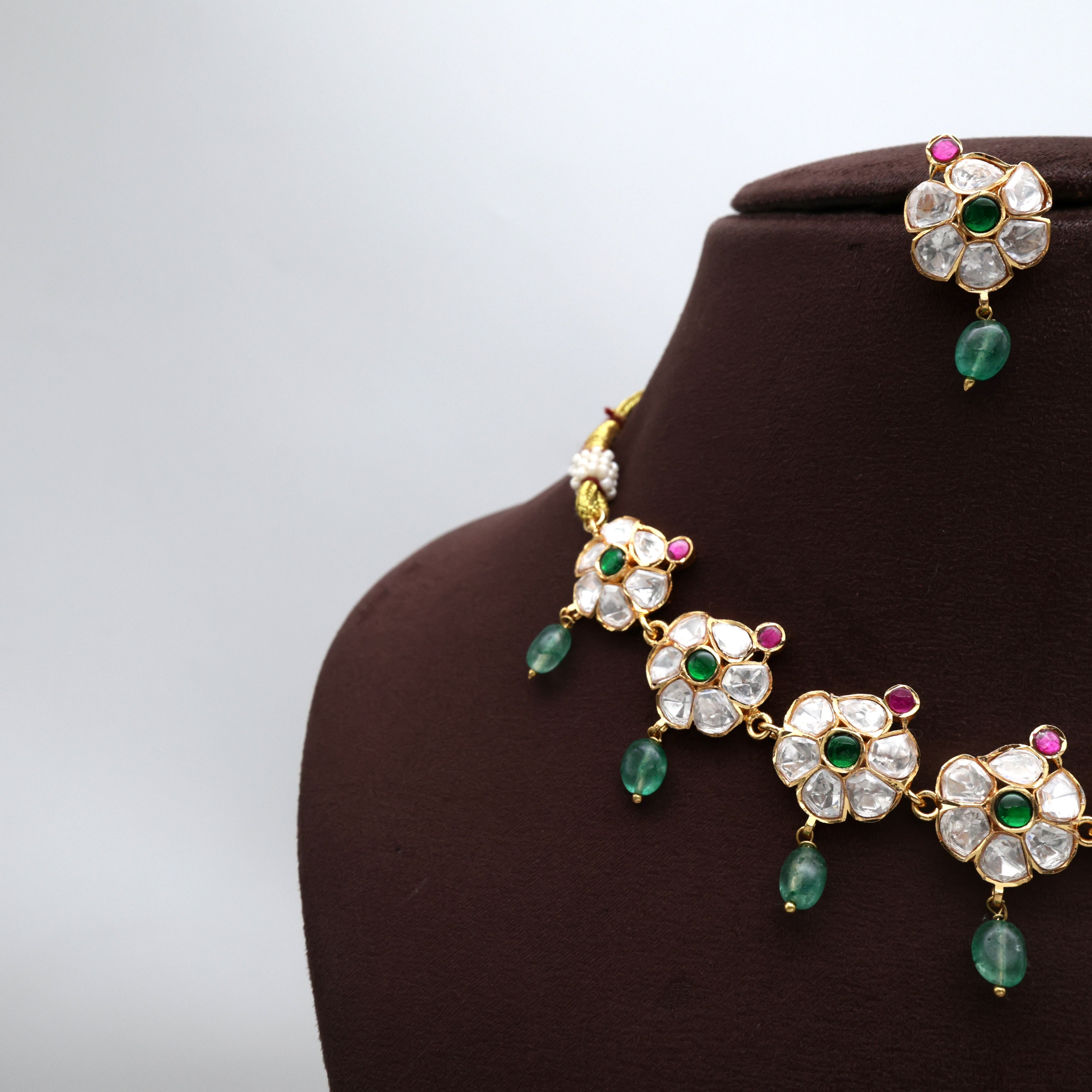 Jadau Kundan Flower Birds Bridal Necklace Set