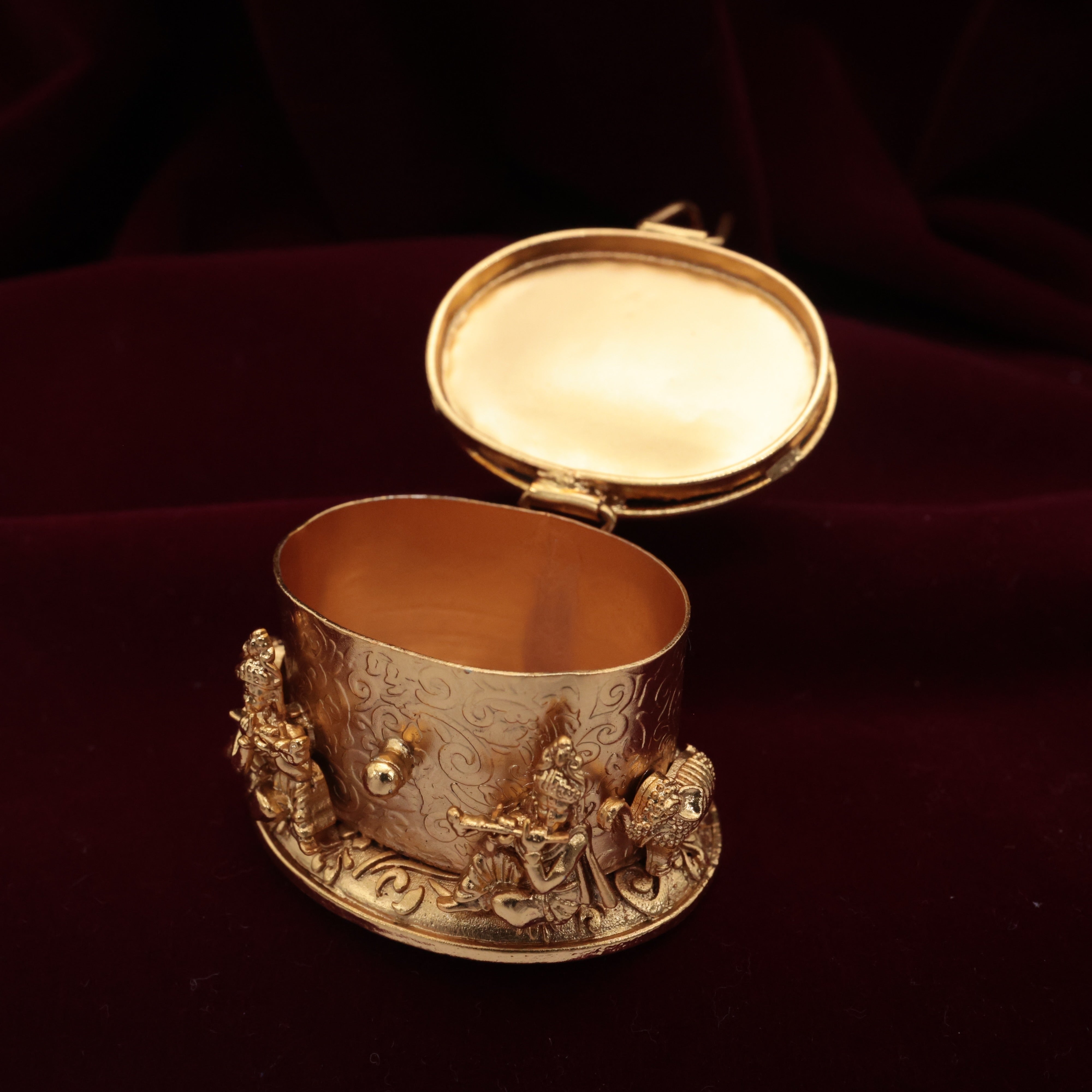 Antique Gold Krishna Lakshmi Kumkum Box - Sindoor Dabbi