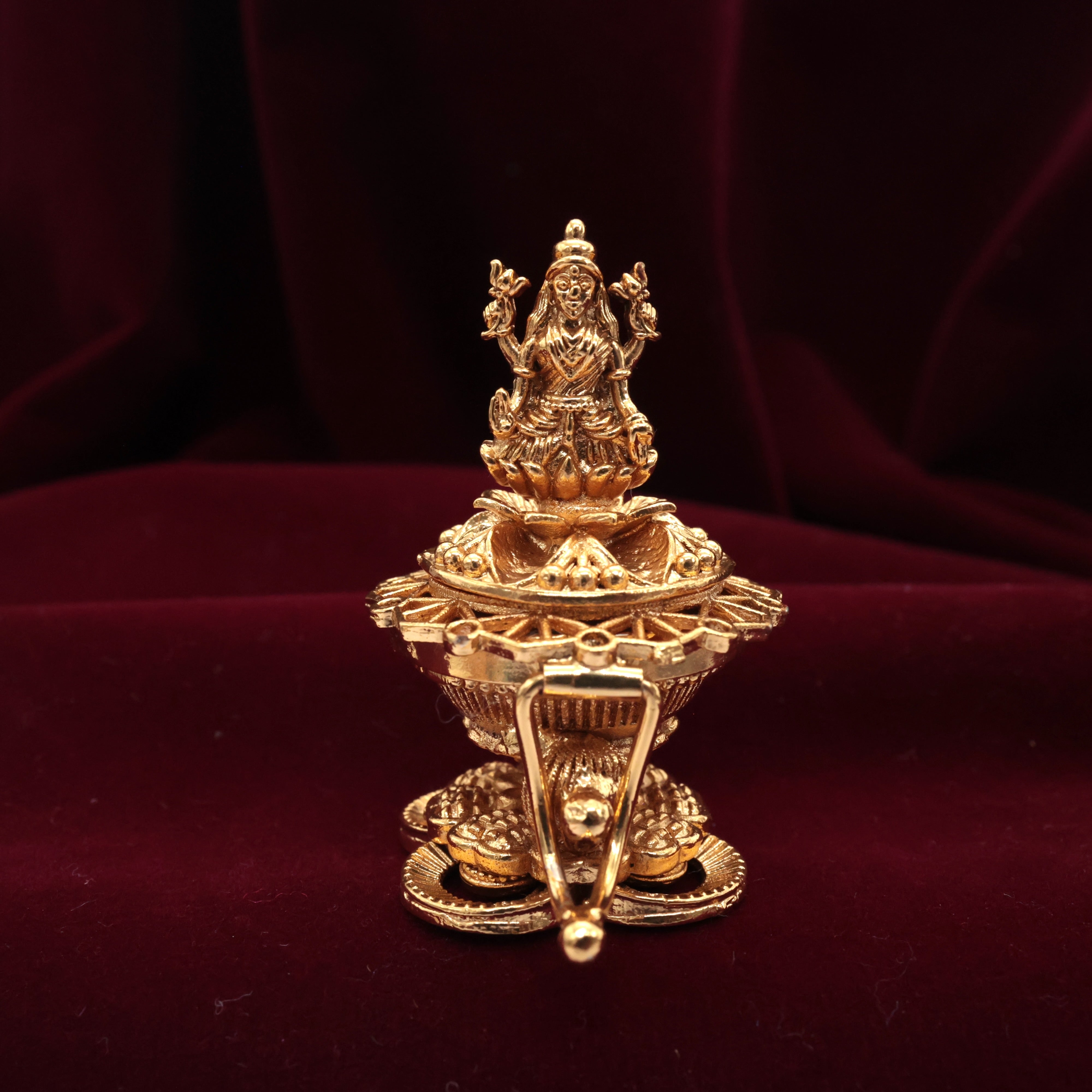 Antique Gold Mahalskhmi Small Kumkum Box - Sindoor Dabbi
