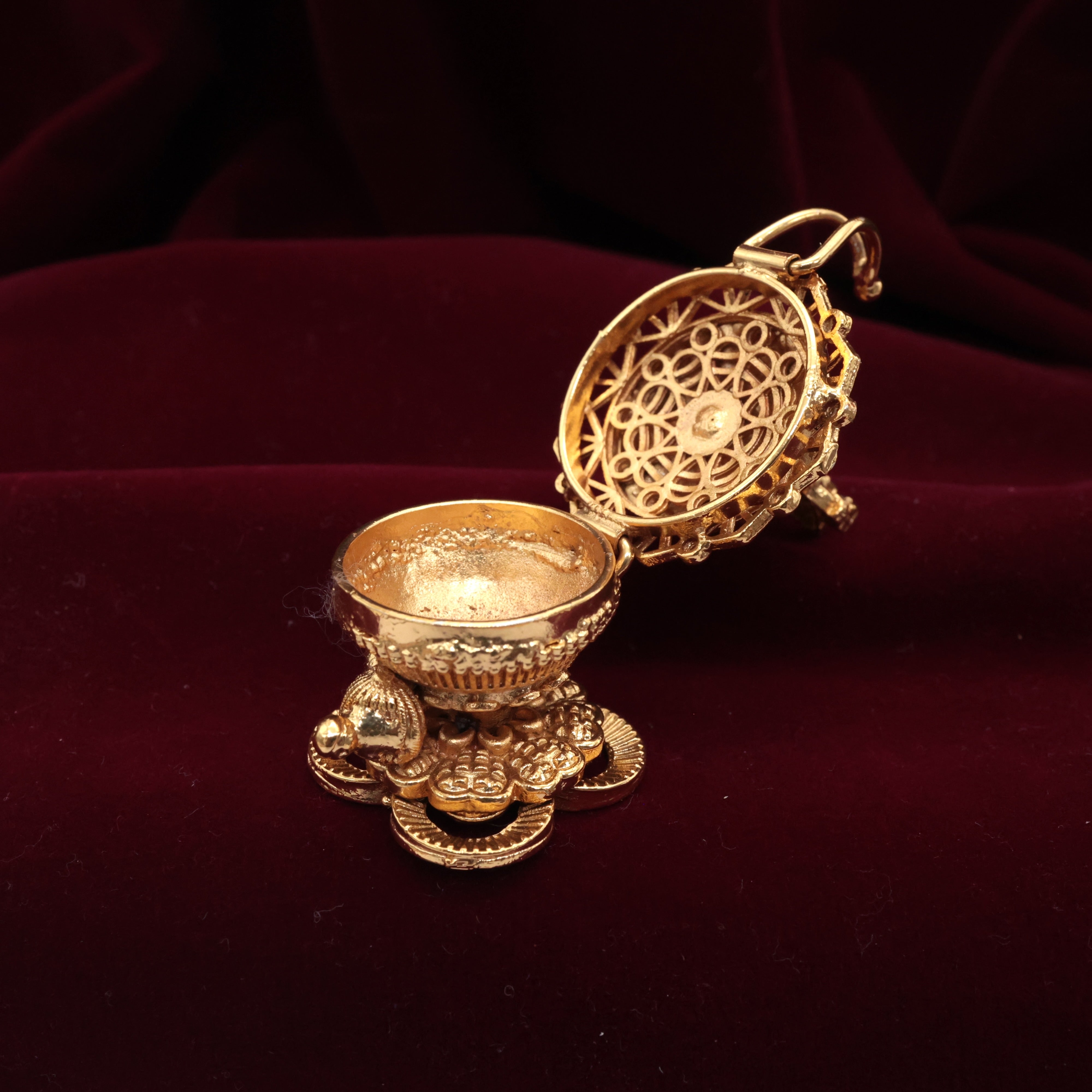 Antique Gold Mahalskhmi Small Kumkum Box - Sindoor Dabbi