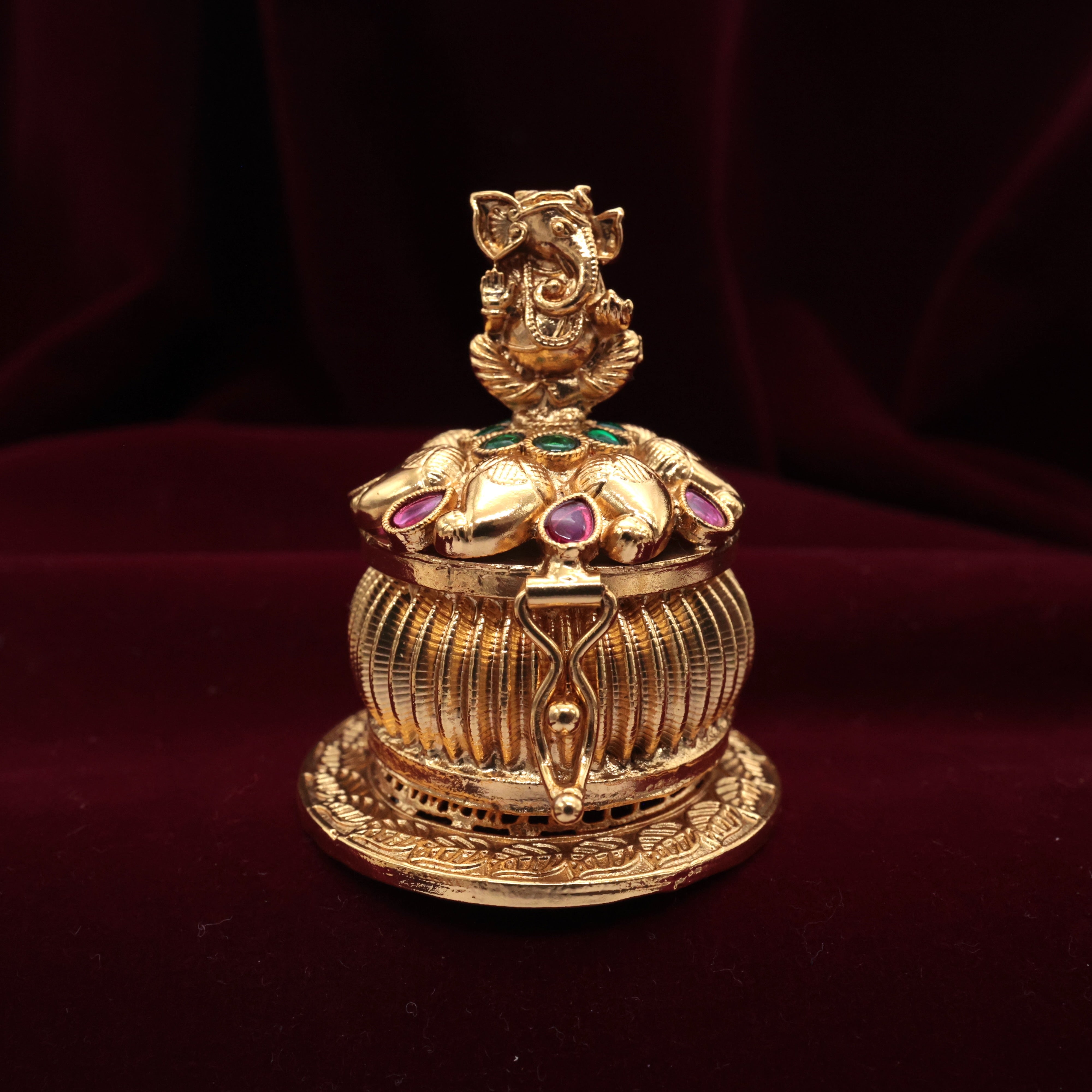 Antique Gold Mango Ganesha Kumkum Box - Sindoor Dabbi